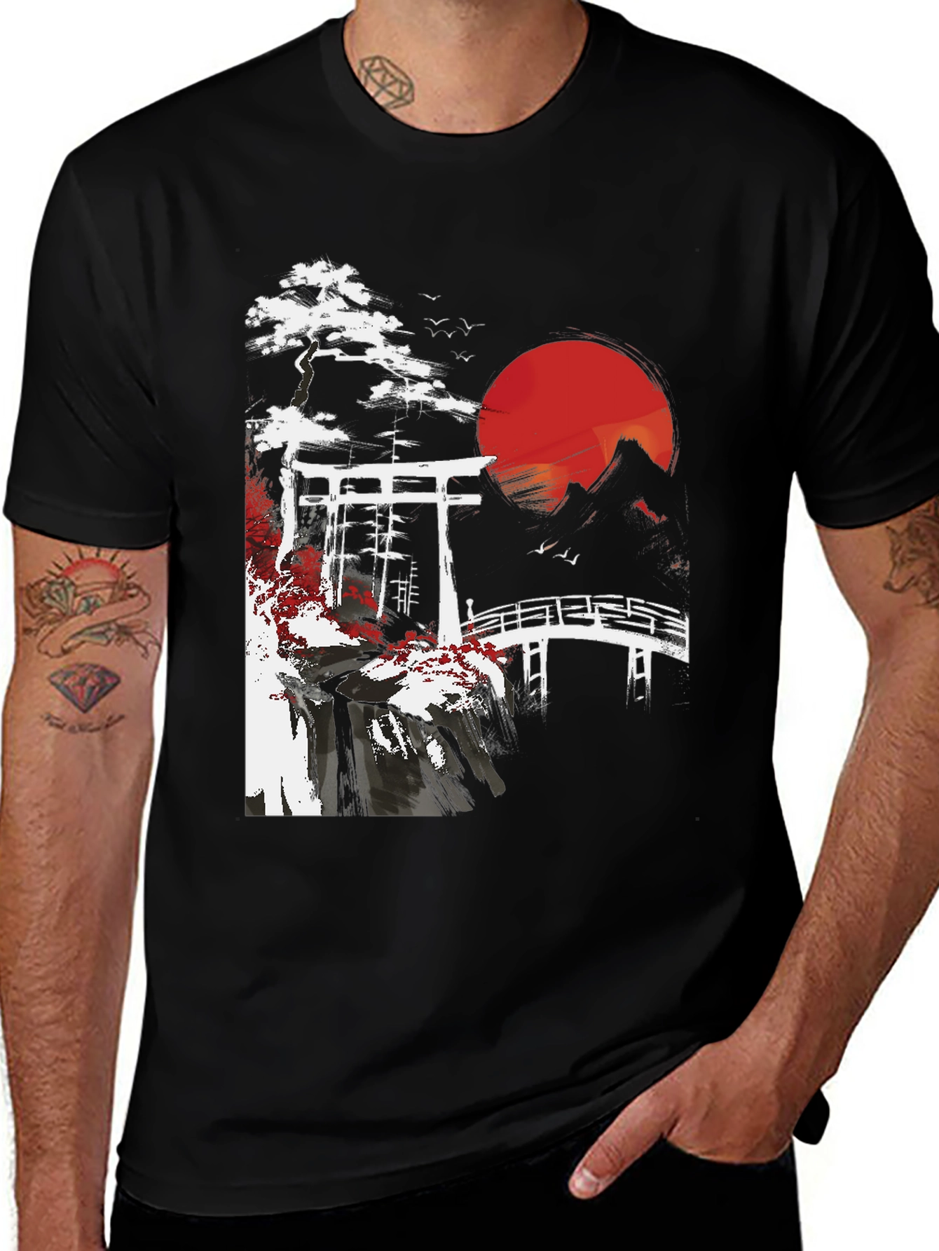 Variant 6 of Japanese Landscape Graphic Tee - Black