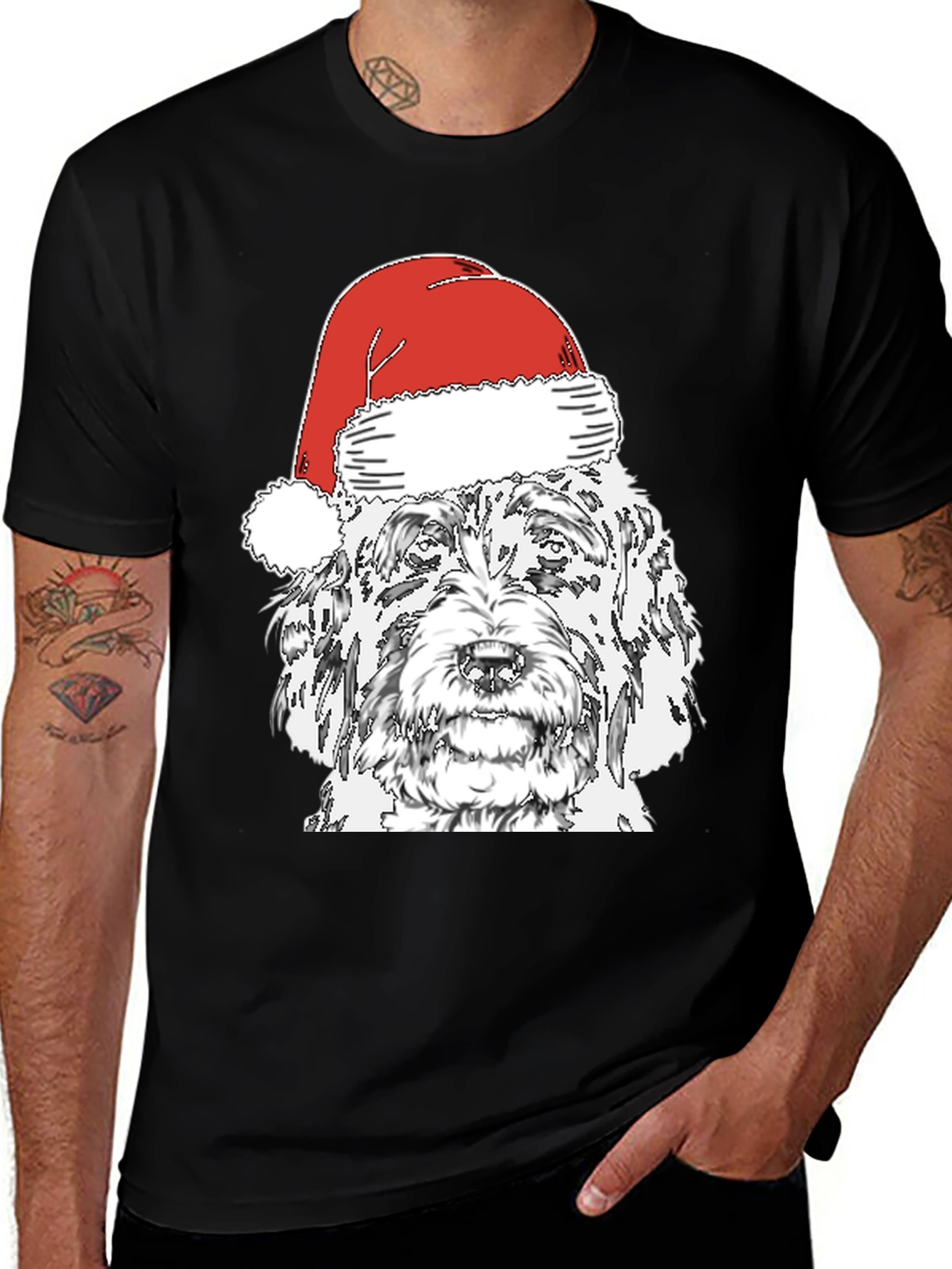 Black Dog With Santa Hat T-Shirt main image