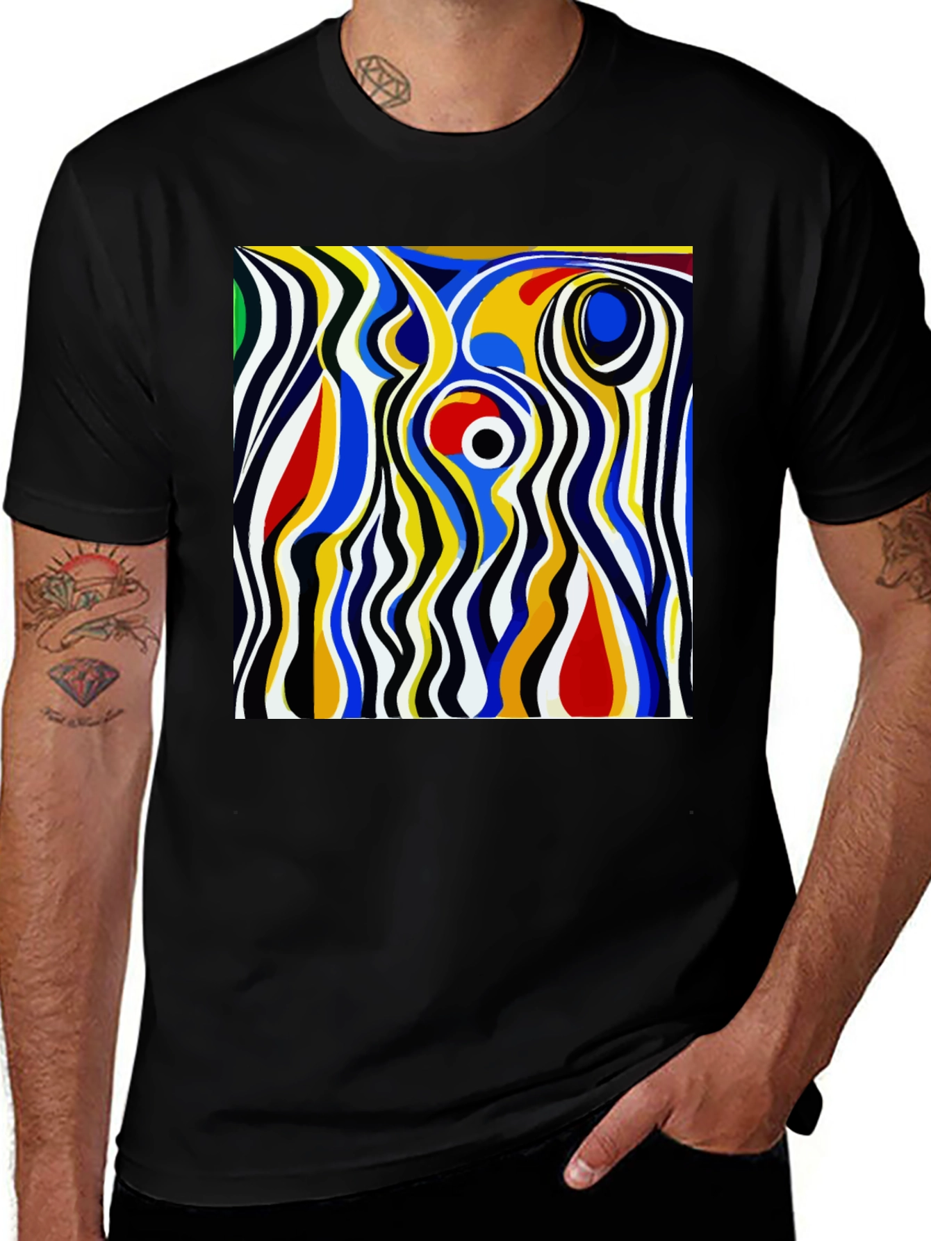 Variant 11 of Abstract Art Graphic Tee - Stylish Men's Black T-Shirt