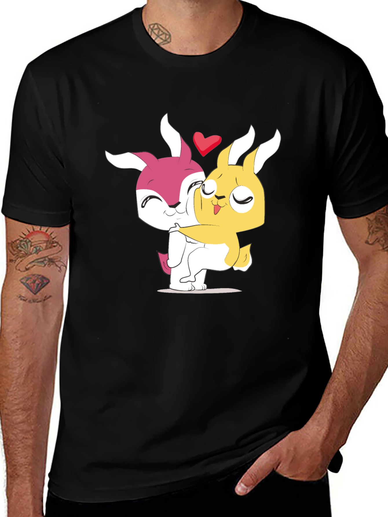Variant 6 of Cute Cartoon Bunny Hug Black T-Shirt