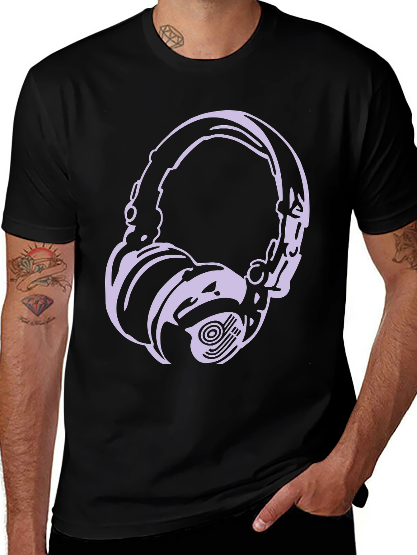 Variant 9 of Headphone Graphic Tee - Black Casual T-Shirt