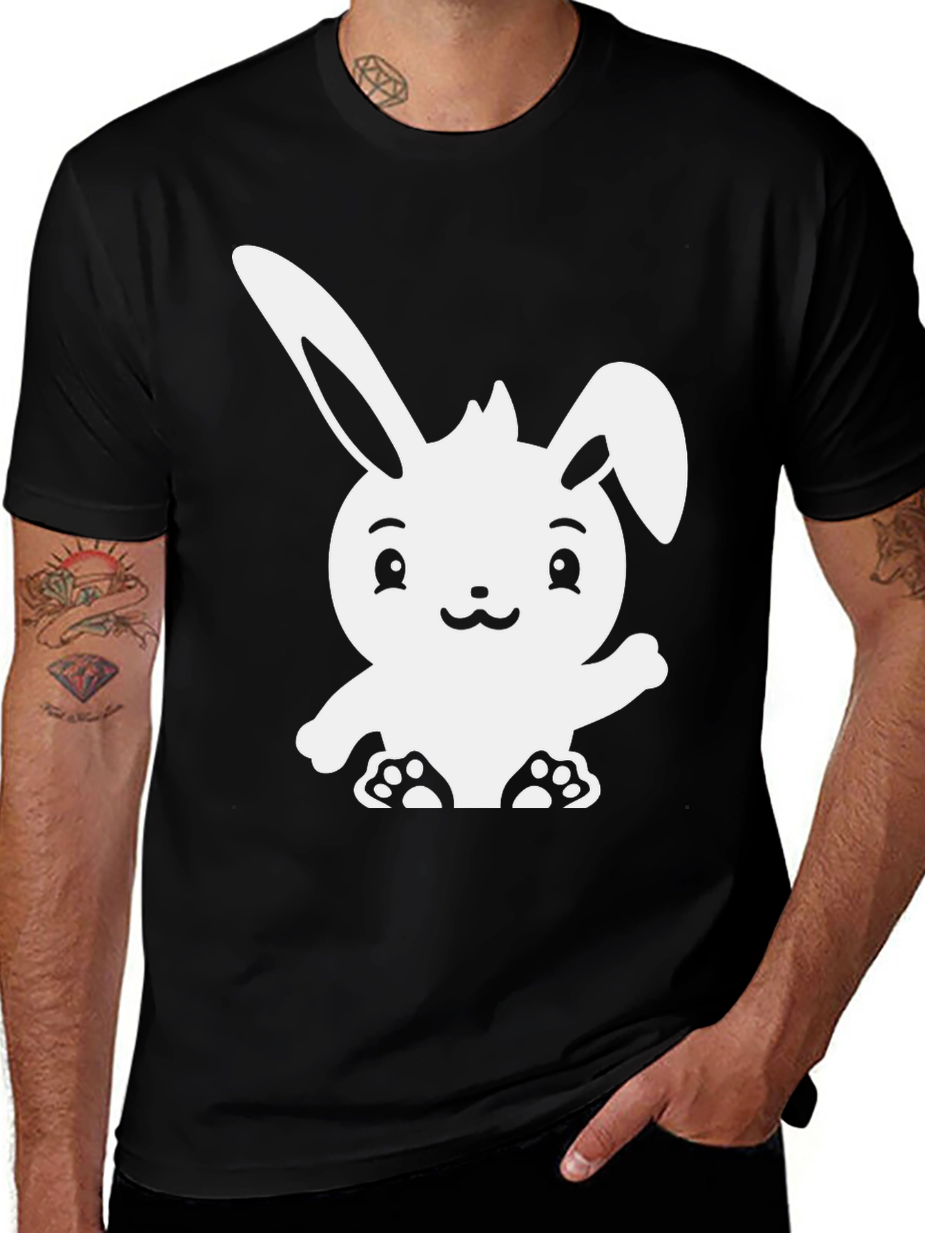 Variant 30 of Cute Bunny Graphic T-Shirt - Black Cotton Tee