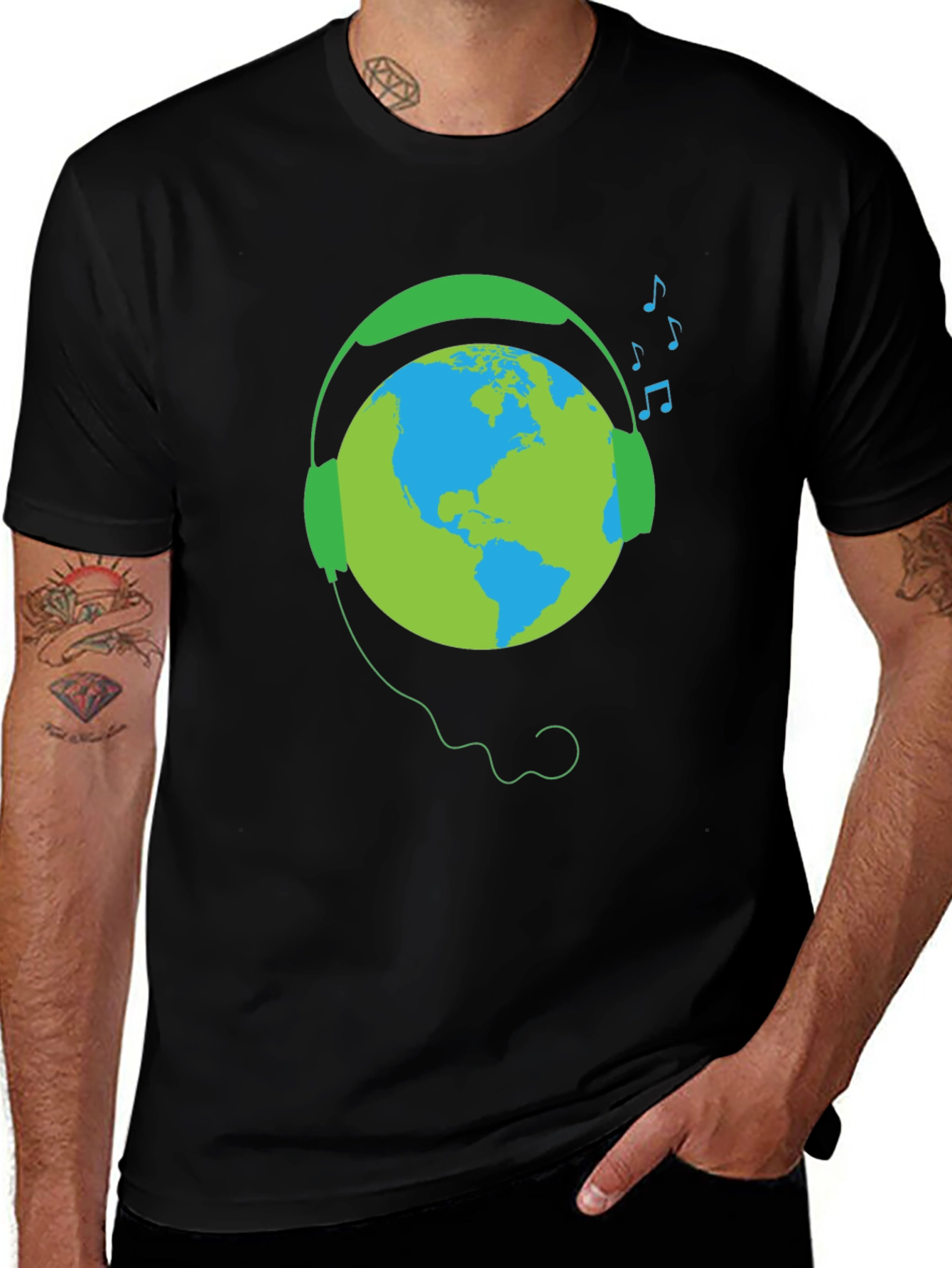 Variant 19 of Earth Globe Headphones Graphic T-Shirt