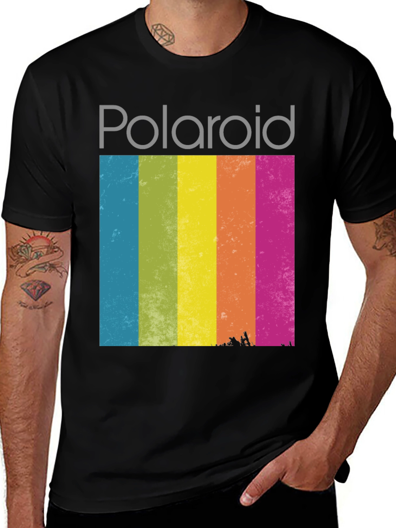 Vintage Polaroid T-Shirt - Retro Rainbow Stripe Tee