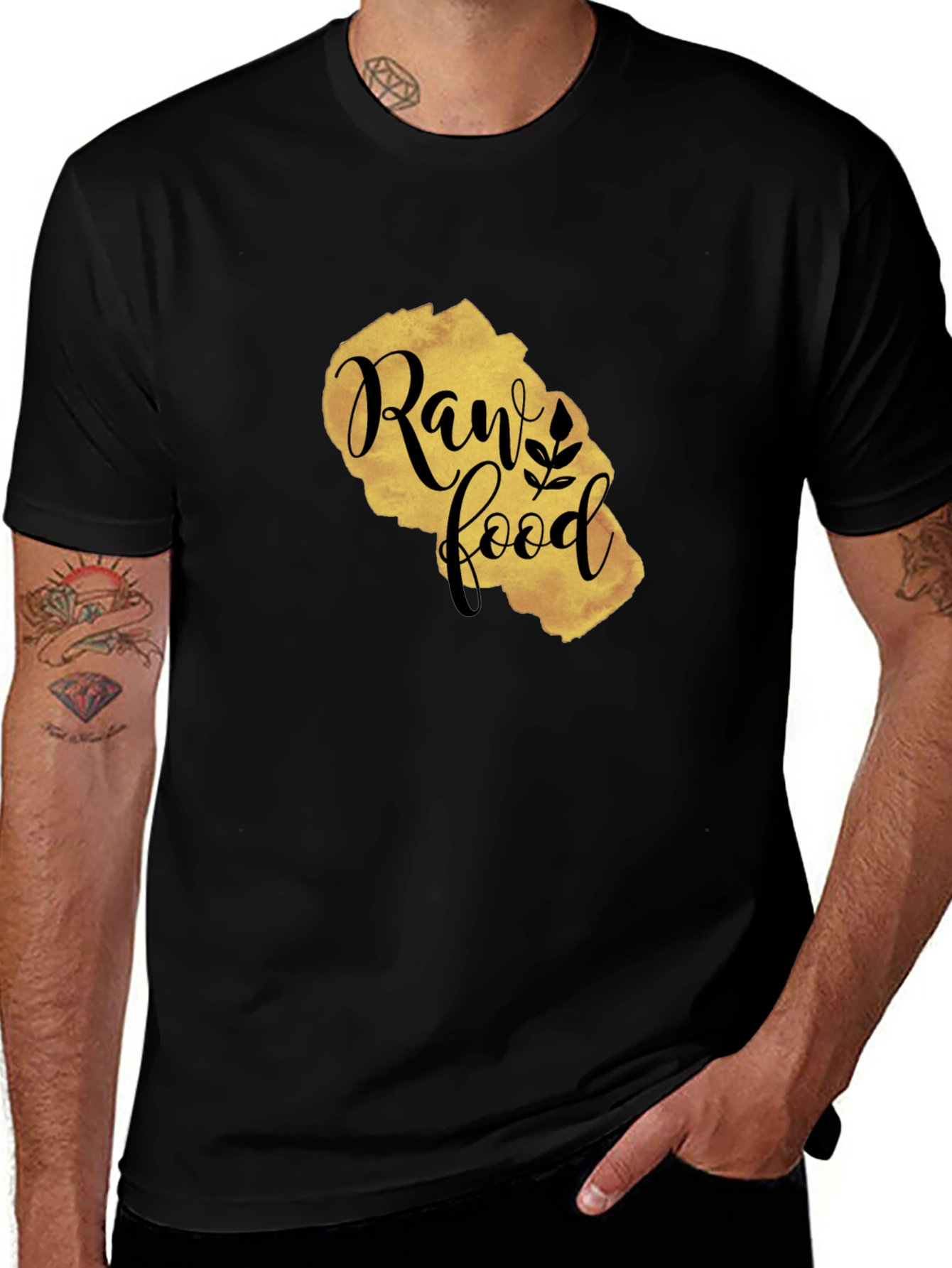 Raw Food Gold Print Black T-Shirt