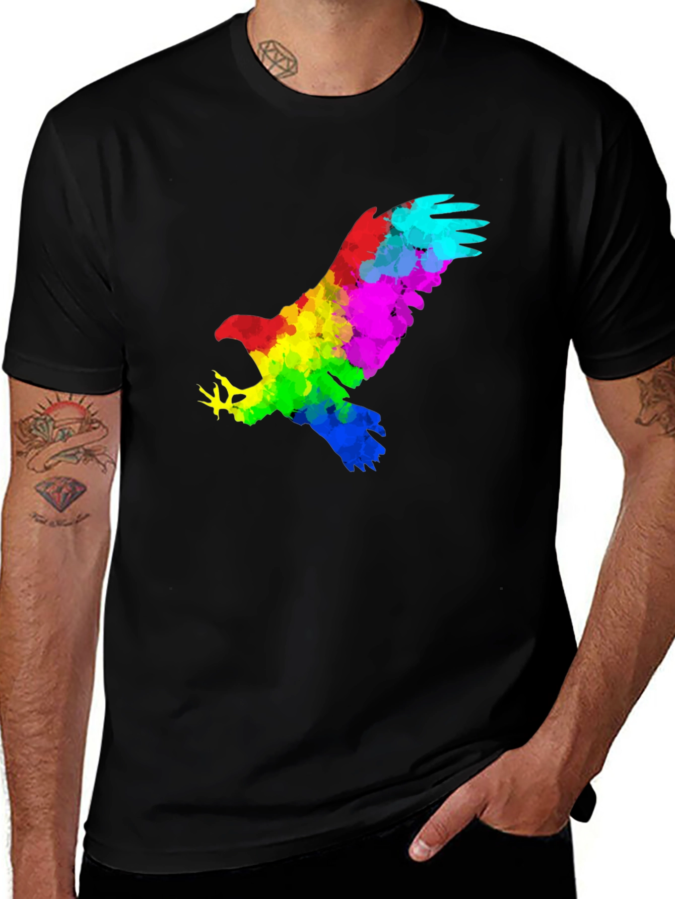 Variant 29 of Colorful Eagle Graphic Men's Black T-Shirt
