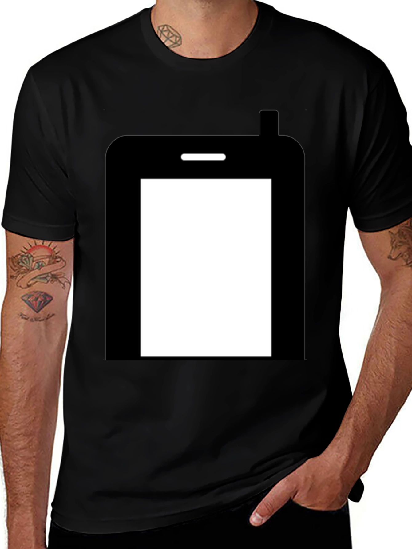 Retro Cell Phone Graphic Tee - Black Cotton T-Shirt