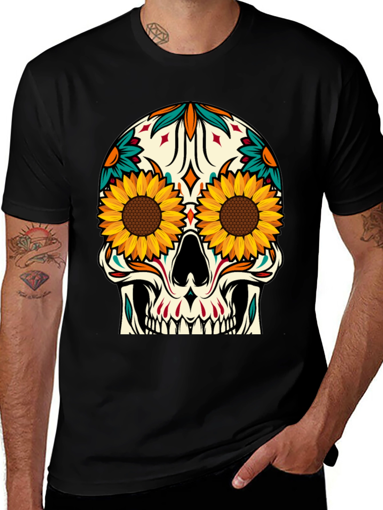 Variant 19 of Skull with Sunflower Eyes Graphic T-Shirt