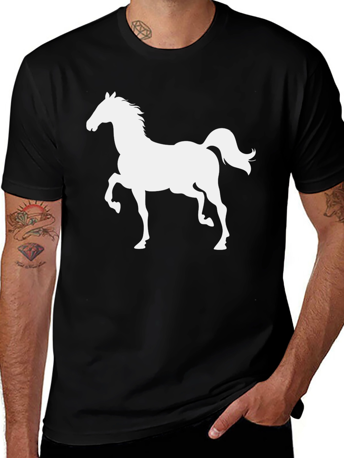 Variant 30 of Black Horse Graphic Tee - Stylish Men's T-Shirt