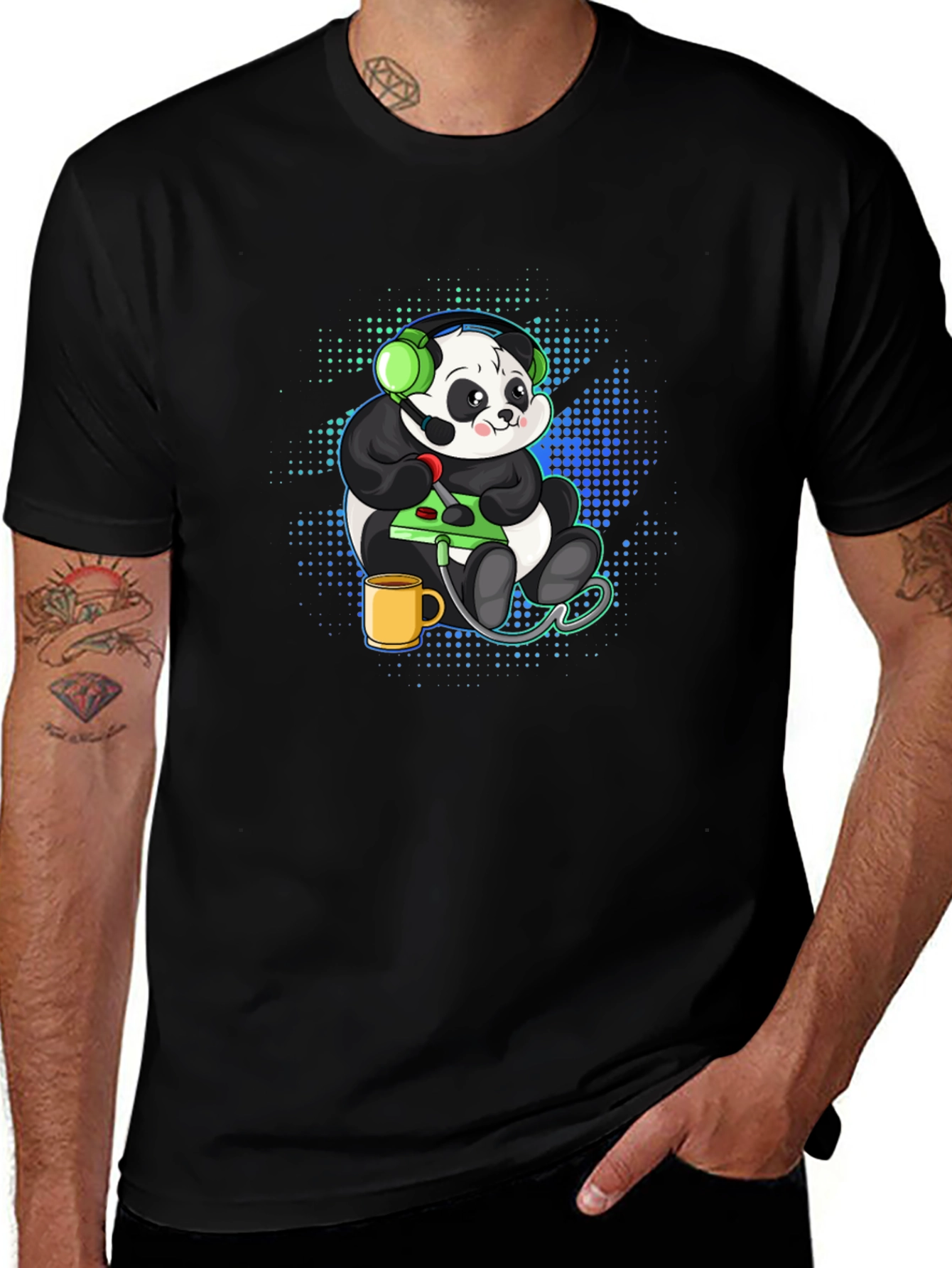 Variant 5 of Gamer Panda Graphic Tee - Black Cotton T-Shirt