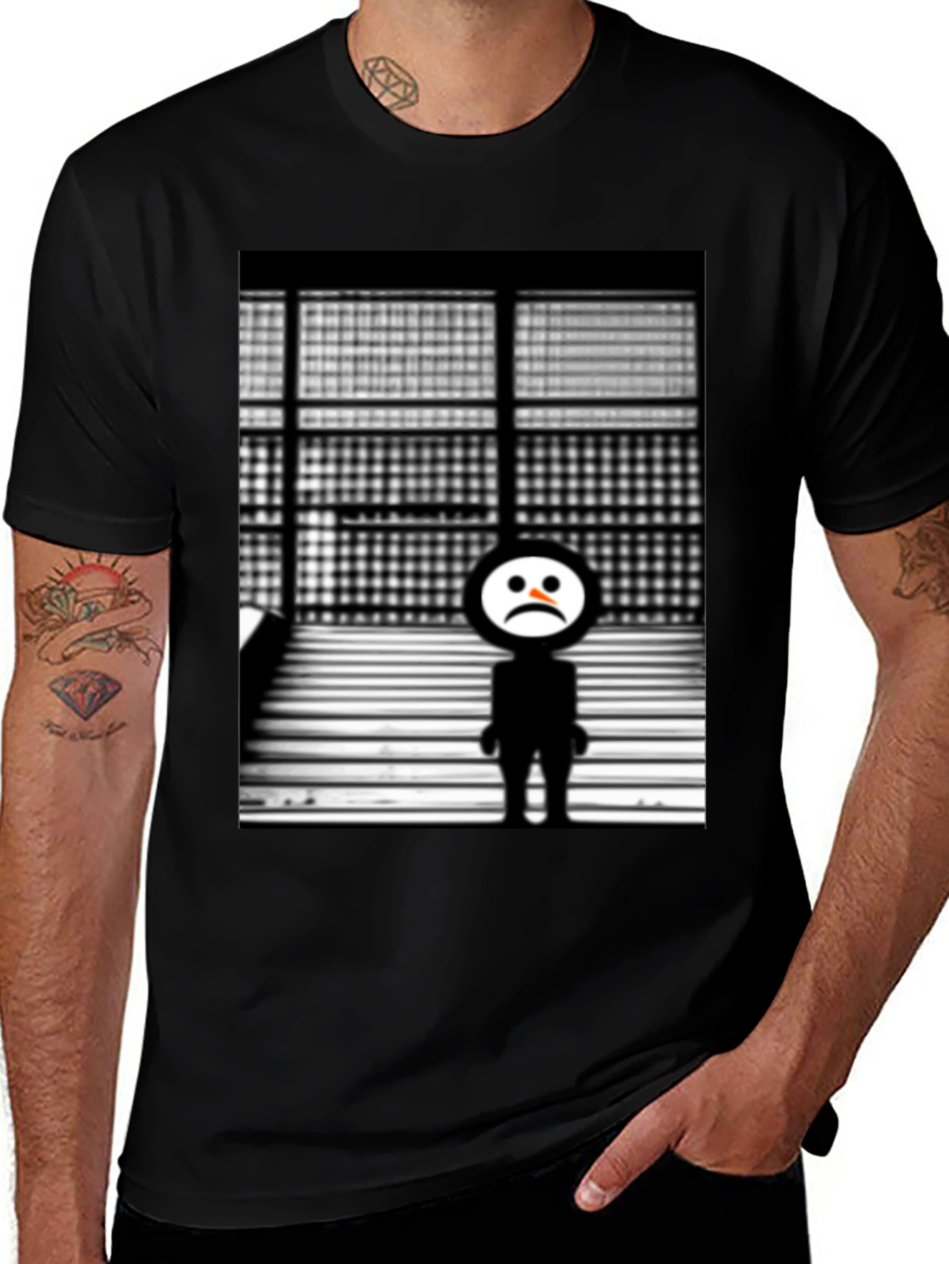 Variant 11 of Sad Robot Graphic Black T-Shirt