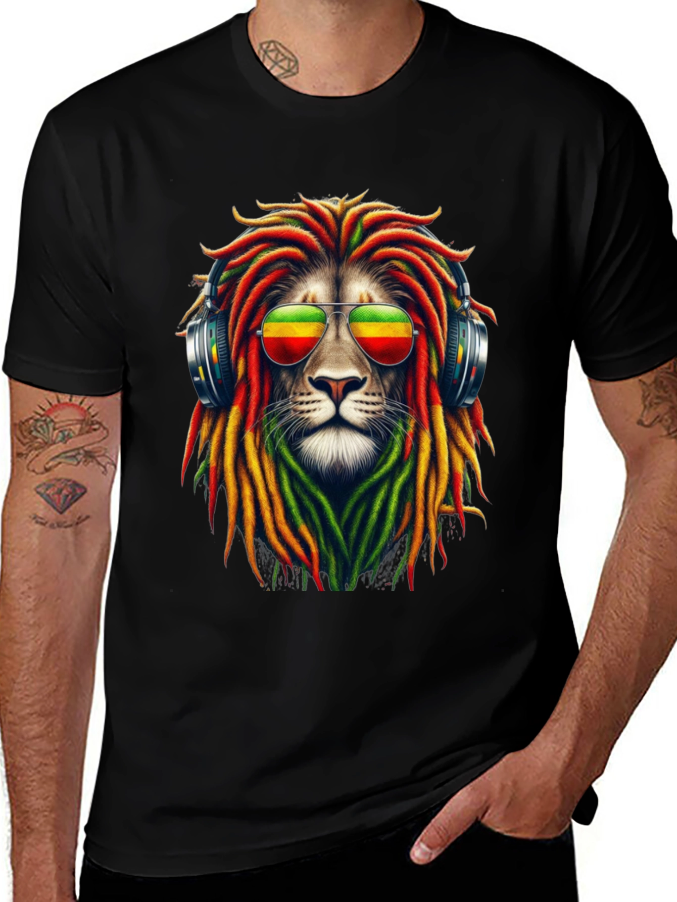 Variant 22 of Rasta Lion Headphones Graphic Tee
