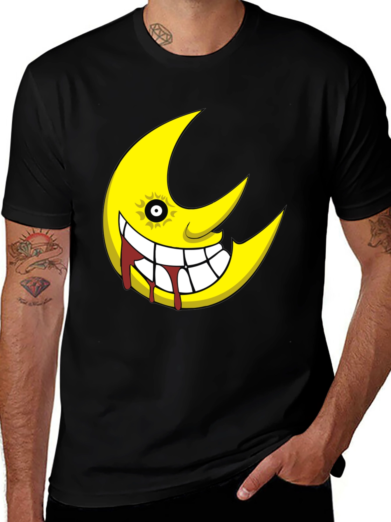 Variant 9 of Soul Eater Inspired Creepy Moon Graphic Black T-Shirt