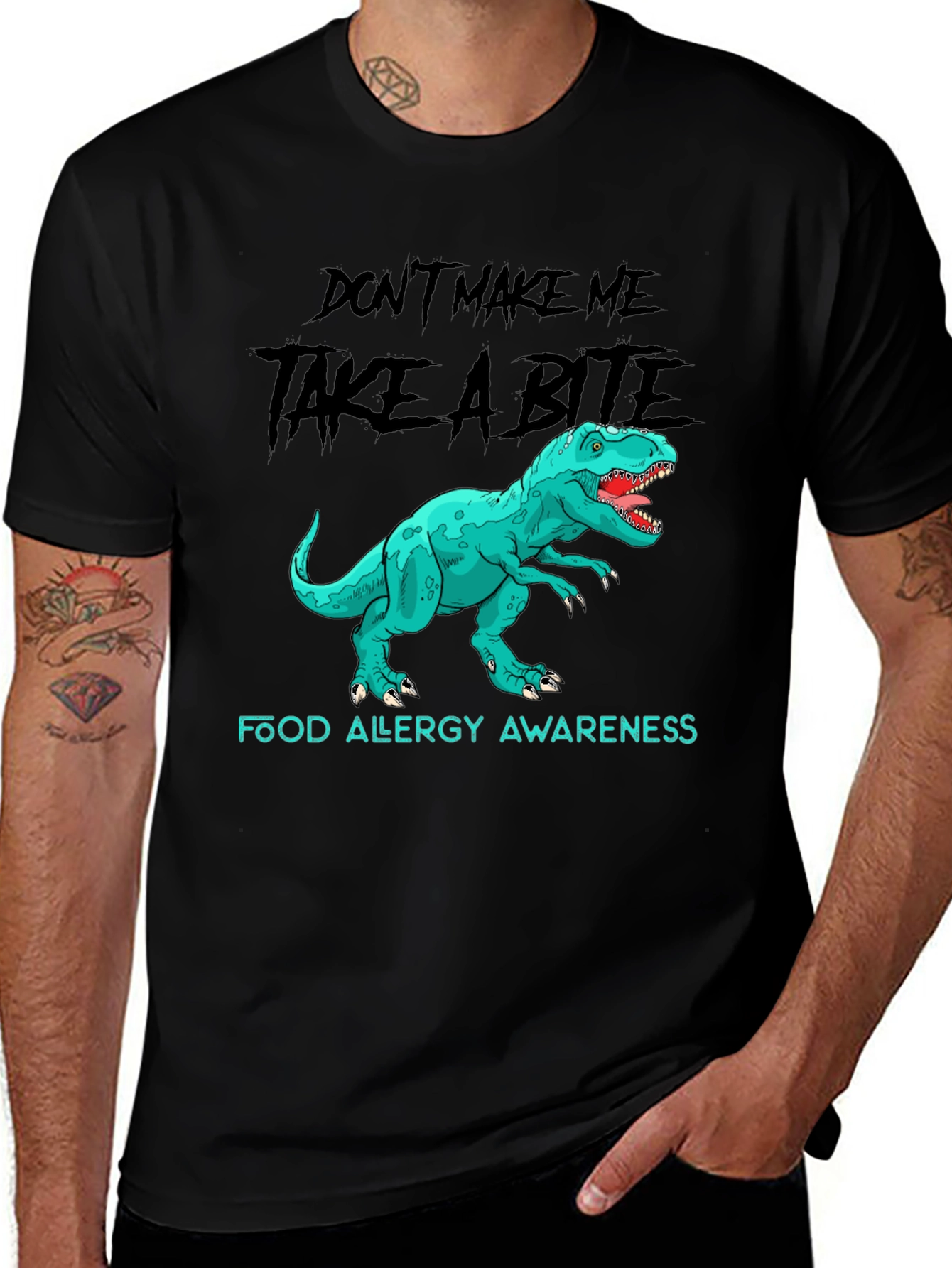 Variant 13 of Food Allergy Awareness T-Shirt - Dinosaur Bite