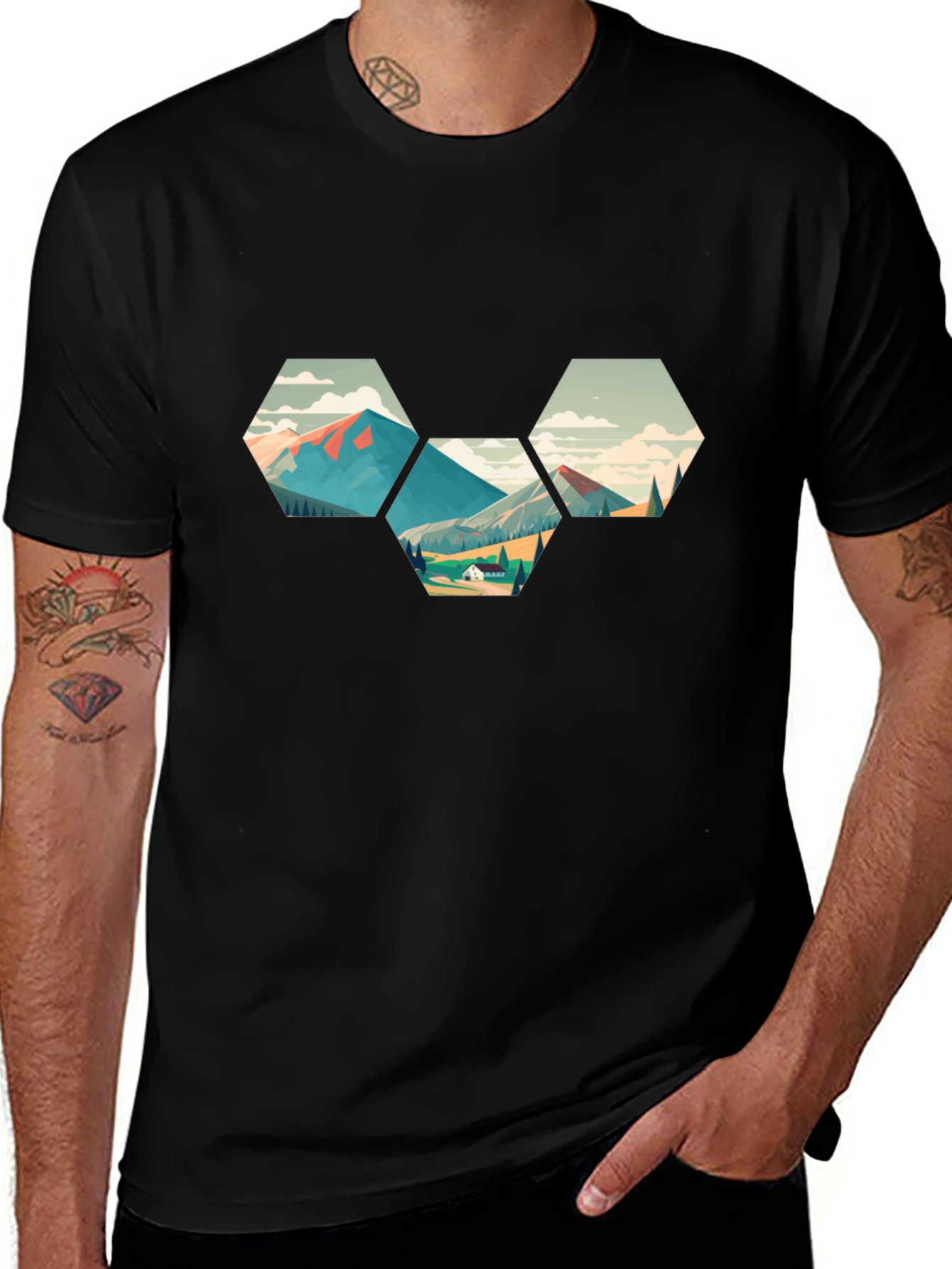 Variant 9 of Geometric Mountainscape Graphic Tee - Black