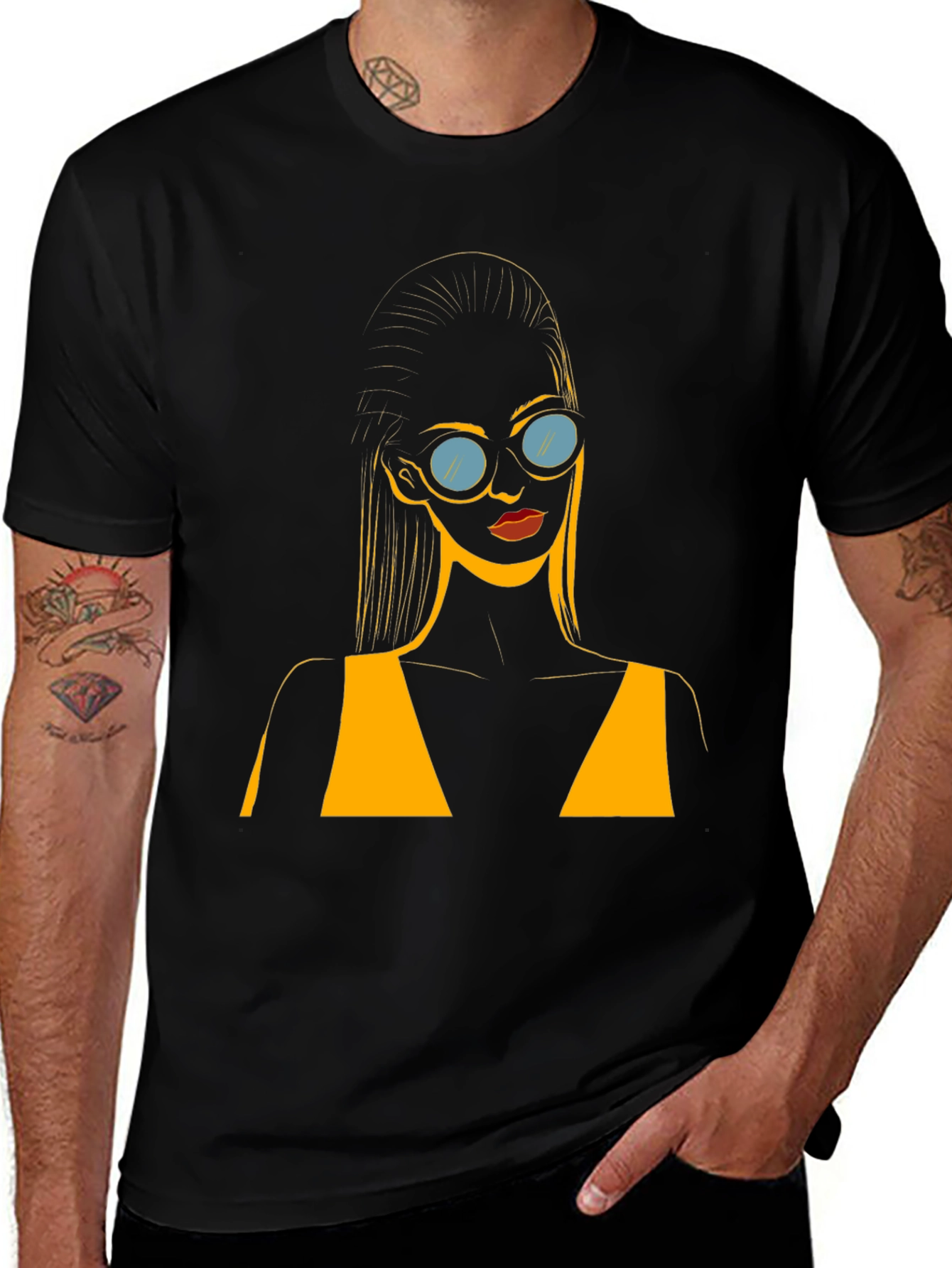 Variant 24 of Stylish Black T-Shirt with Retro Sunglasses Girl Design