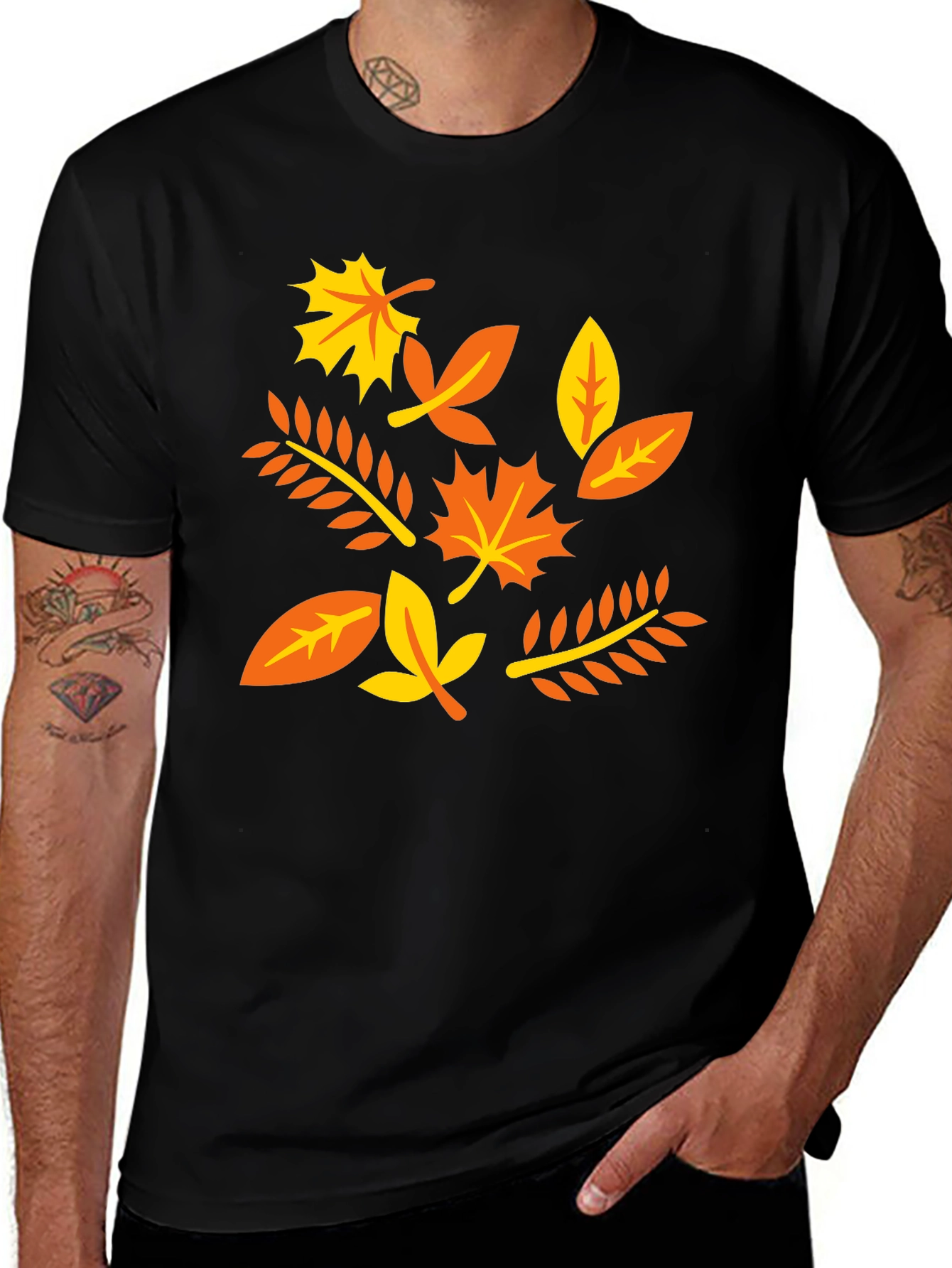 Variant 17 of Autumn Leaves Graphic T-Shirt - Black Cotton Tee