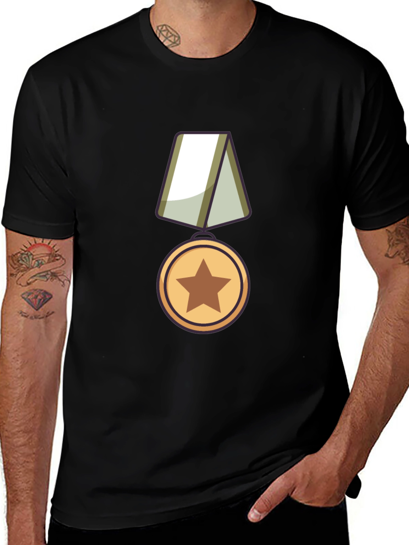 Variant 16 of Star Medal Graphic Black T-Shirt