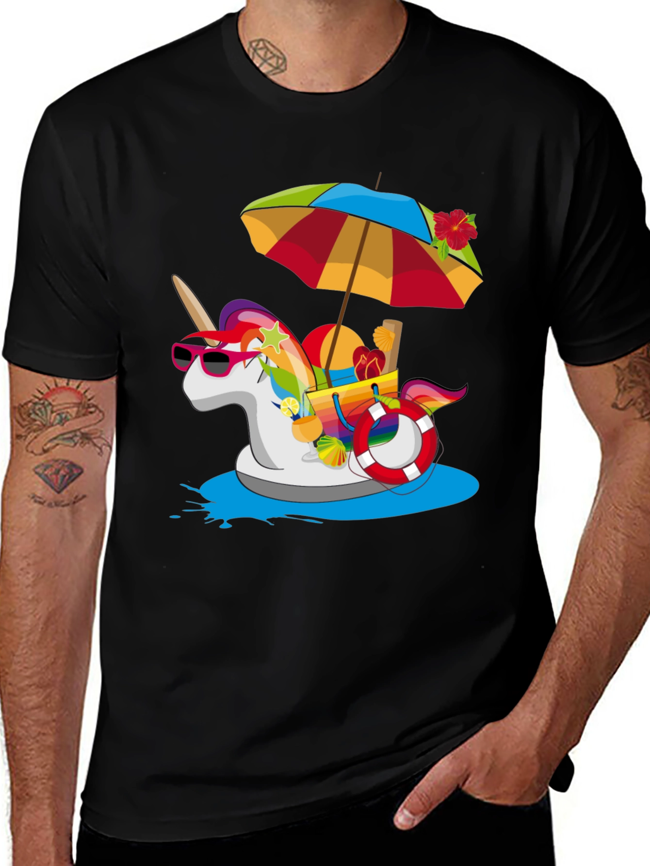 Variant 5 of Summer Unicorn Pool Party Graphic Tee