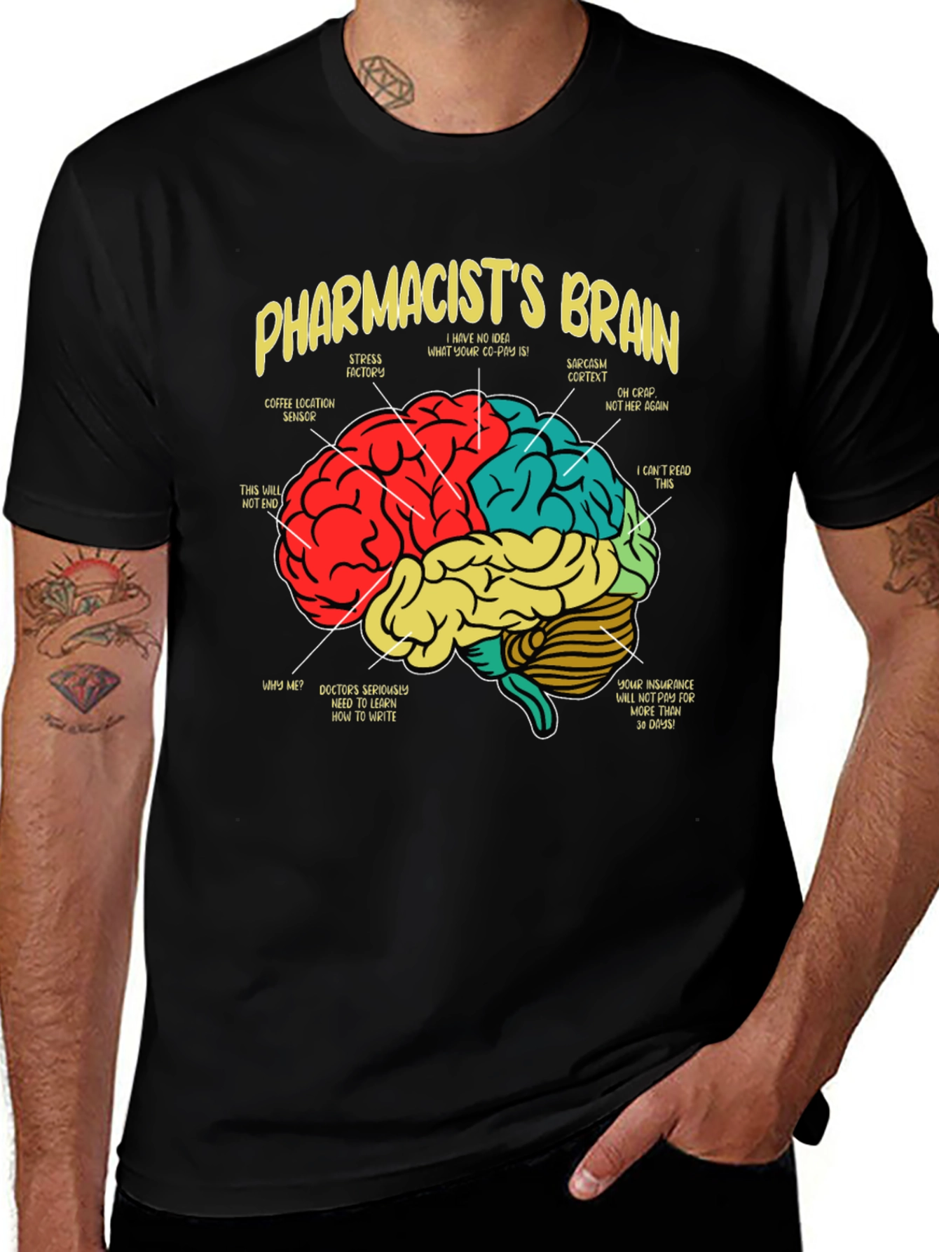 Variant 17 of Pharmacist's Brain T-Shirt - Funny Medical Tee
