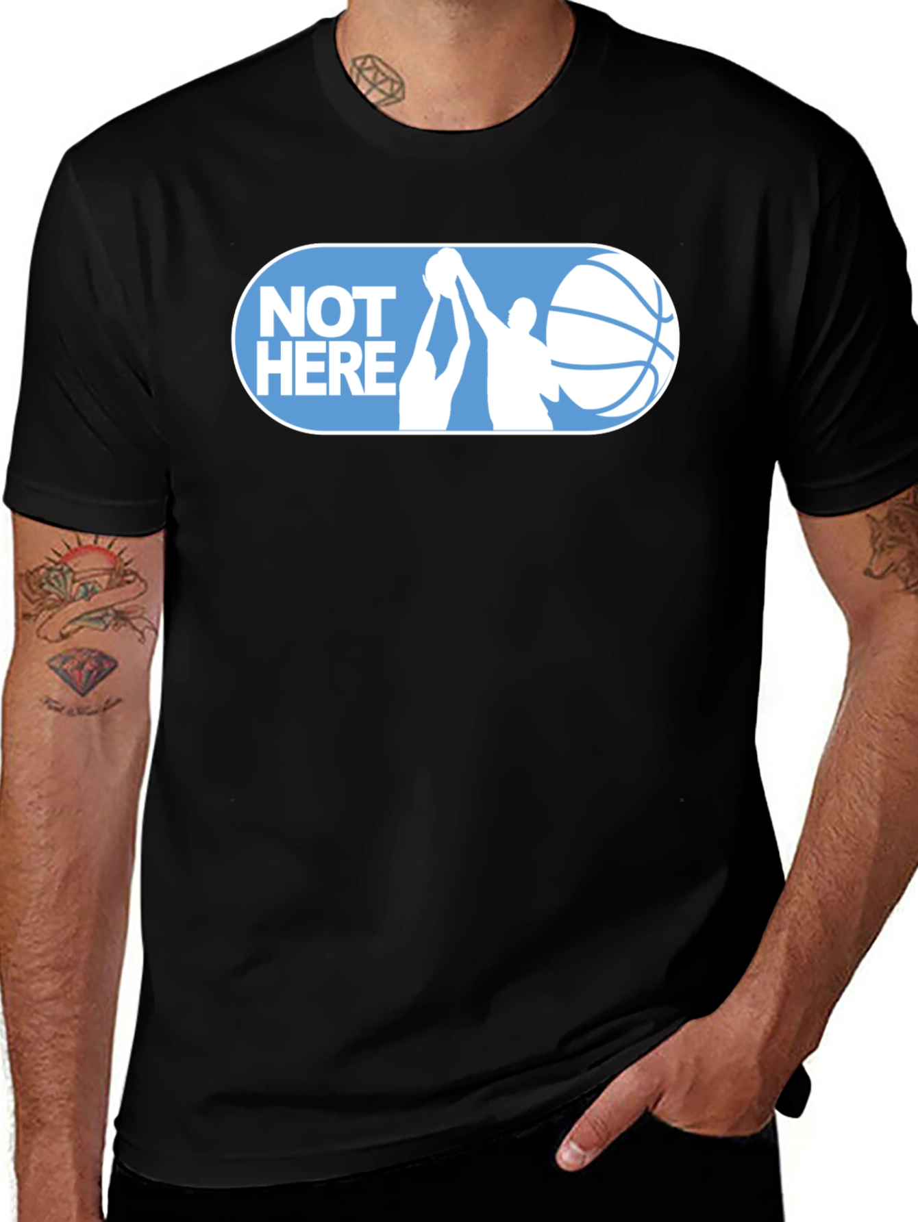 Variant 29 of Not Here Basketball Graphic Tee - Black Cotton
