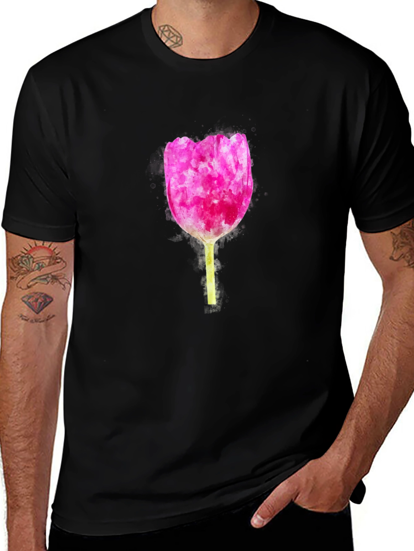 Variant 11 of Pink Tulip Watercolor Graphic Tee - Soft Cotton