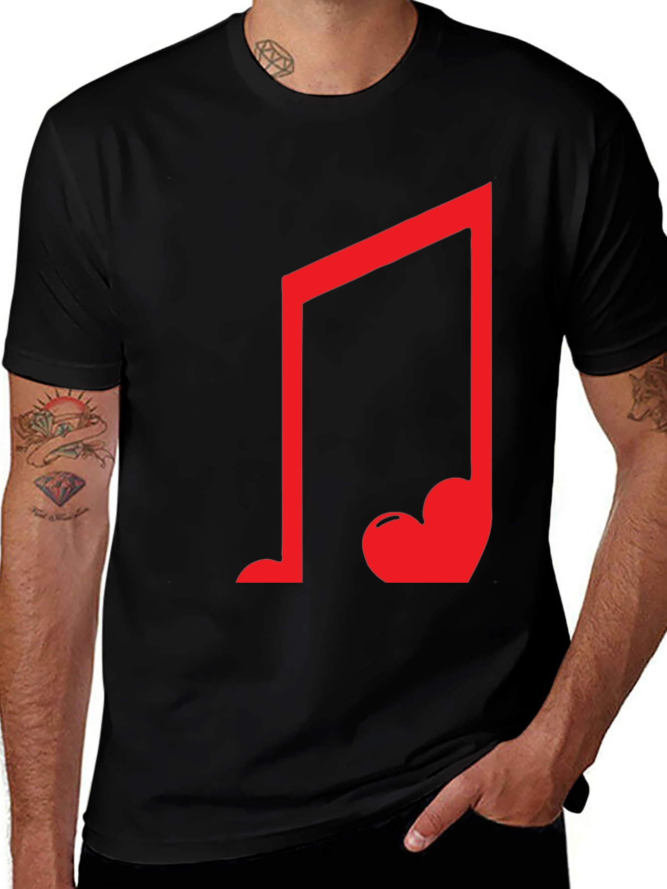Variant 14 of Musical Heartbeat Tee - Black Cotton Graphic T-Shirt