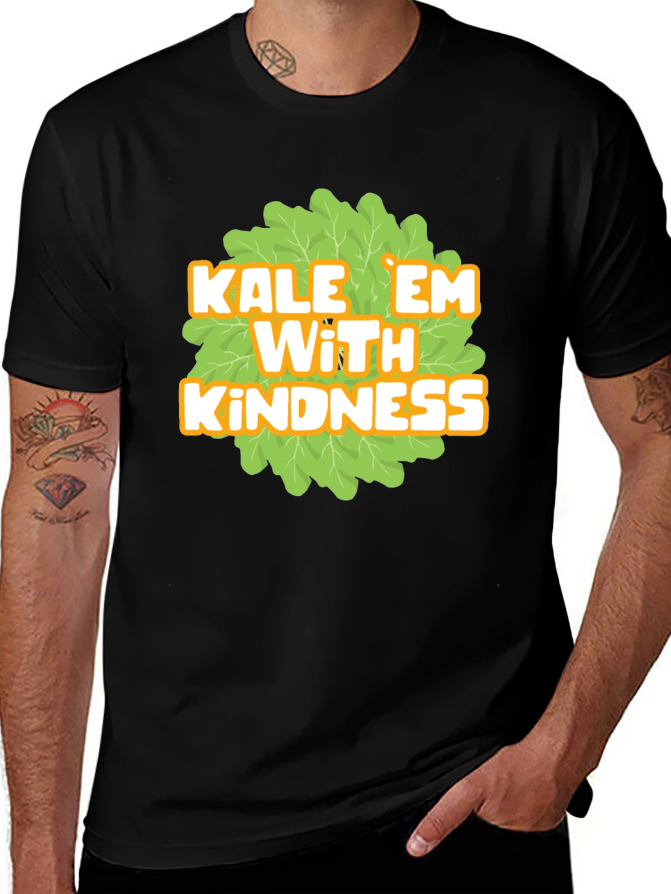 Variant 21 of Kale 'Em With Kindness T-Shirt - Funny Vegetarian Tee
