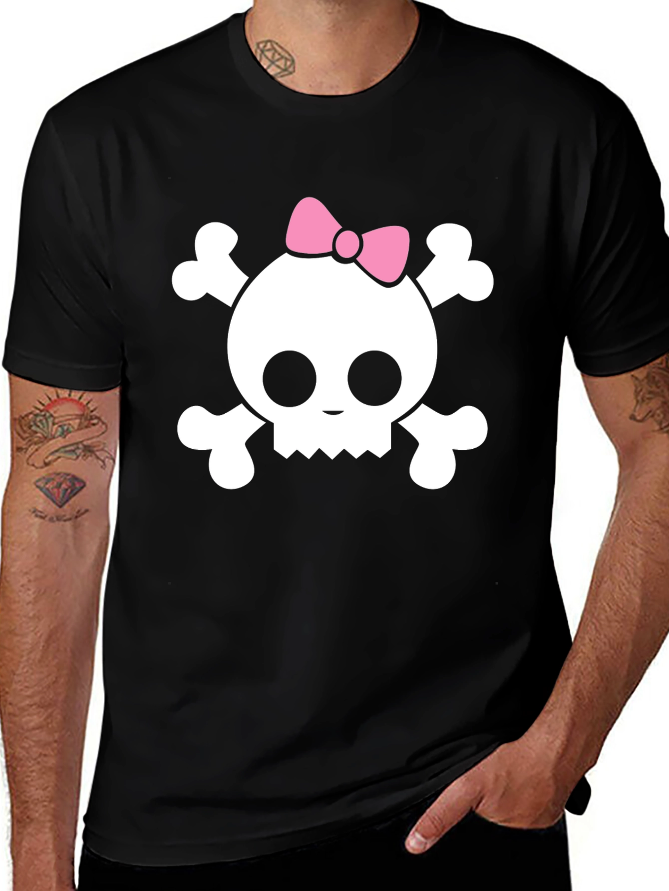 Variant 19 of Skull & Crossbones T-Shirt - Pink Bow Girly Pirate Tee