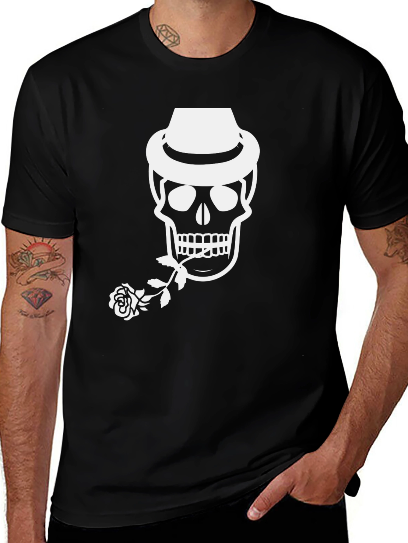 Variant 5 of Skull with Hat and Rose Graphic Tee