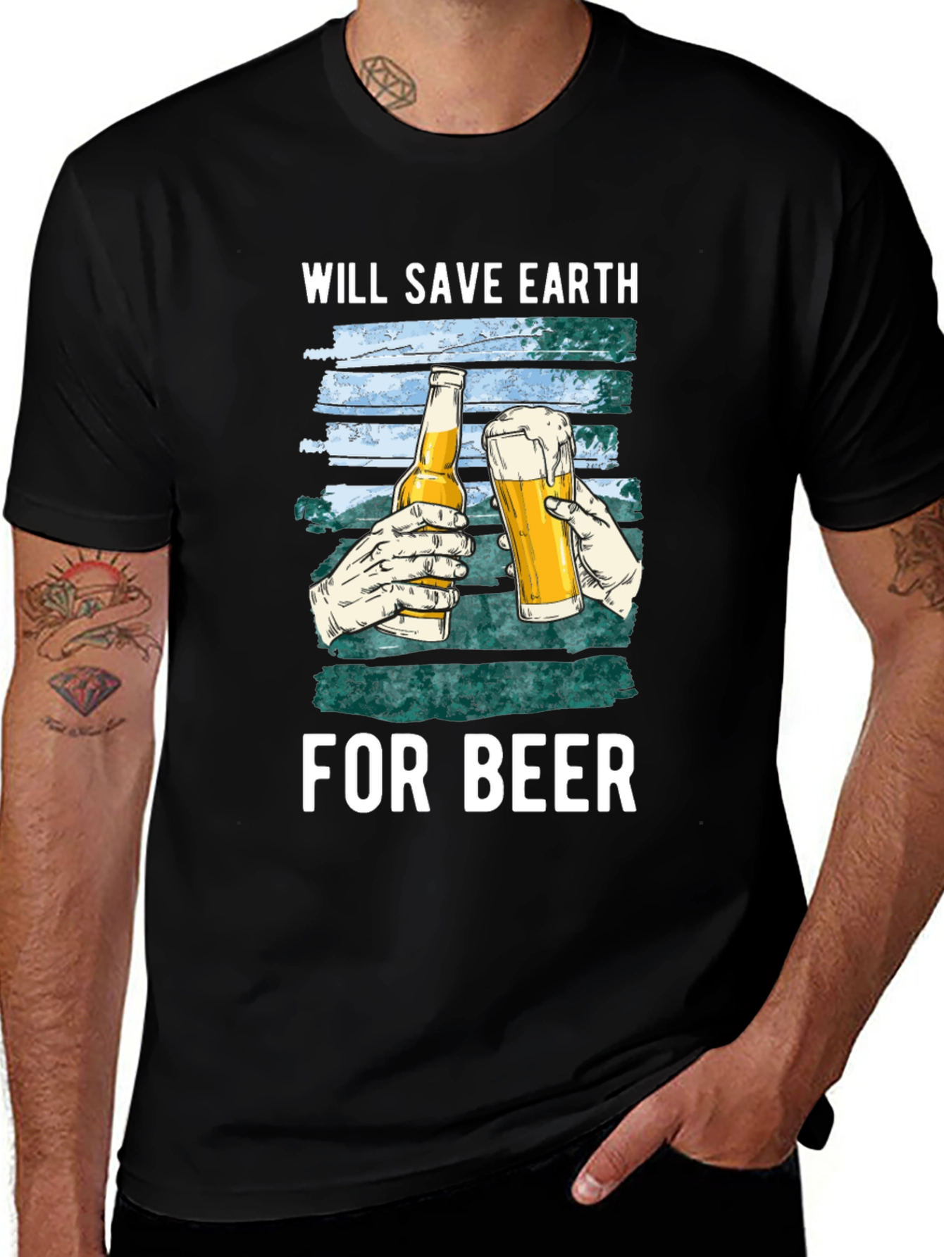 Variant 9 of Save Earth For Beer Graphic Tee - Men's Black T-Shirt