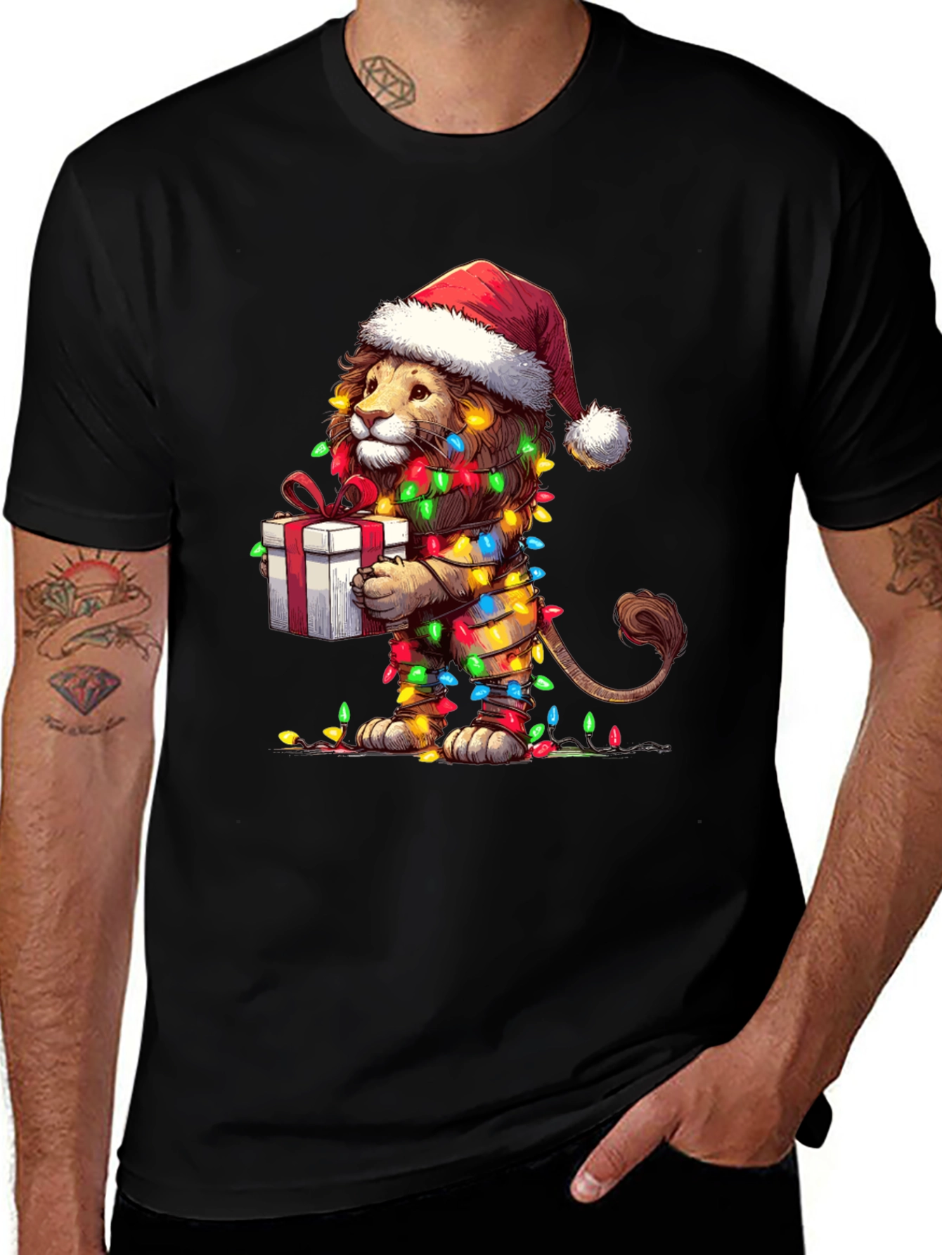 Variant 2 of Festive Lion T-Shirt - Holiday Gift Tee