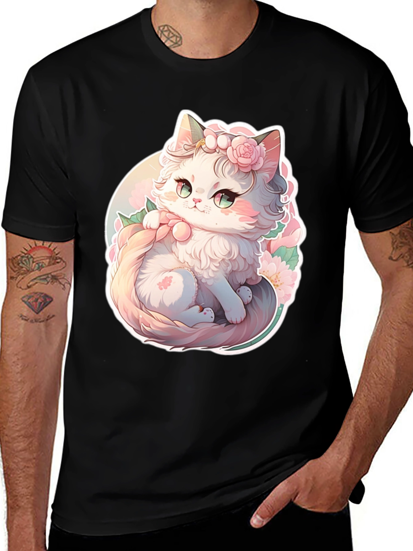 Variant 20 of Cute Floral Kitten Graphic Tee