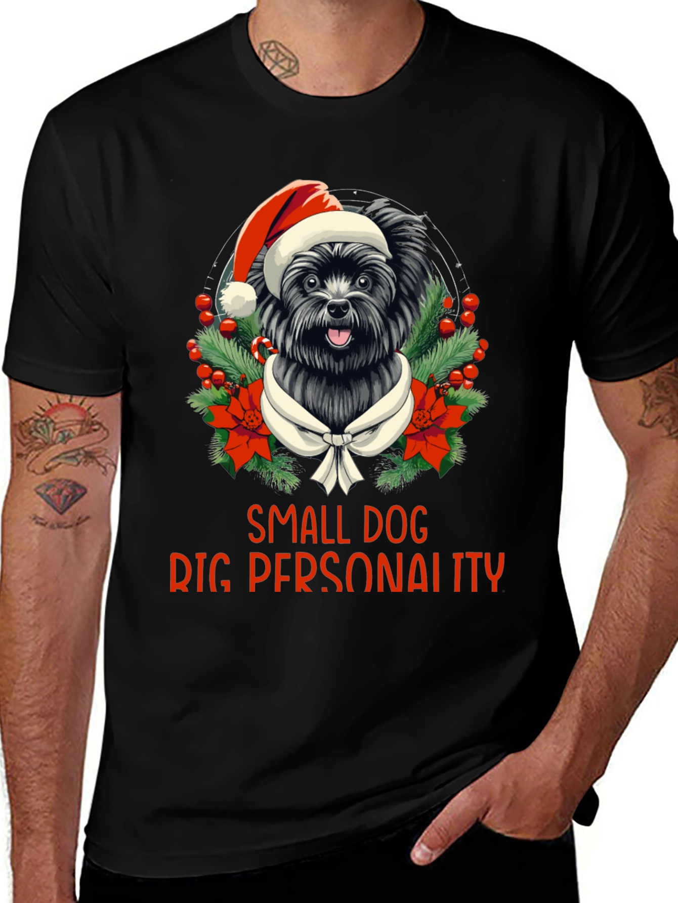 Black Small Dog Big Personality Christmas T-Shirt main image