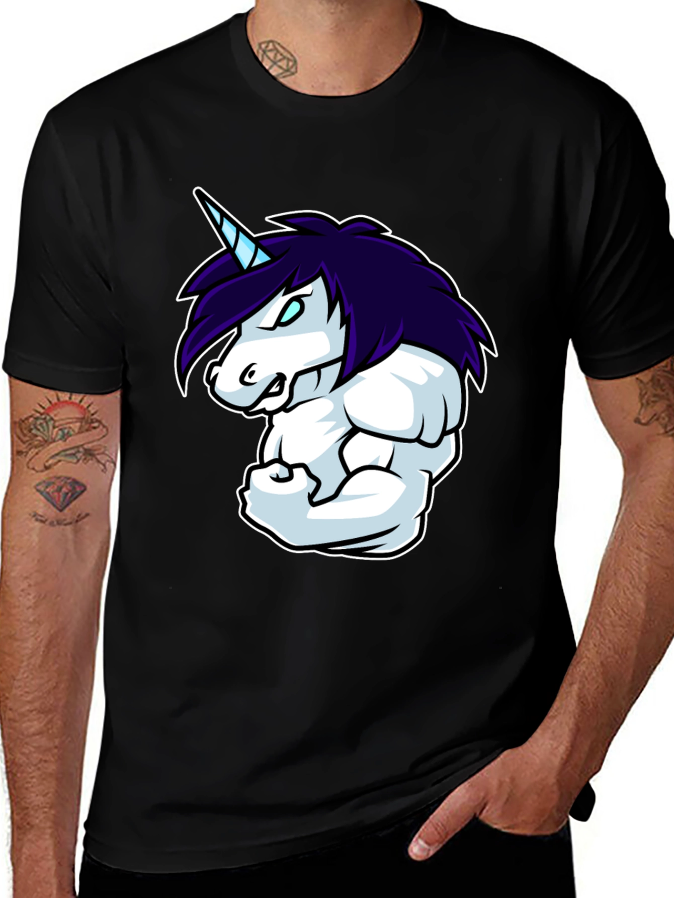 Variant 19 of Unicorn Muscle T-Shirt - Black Cotton Blend