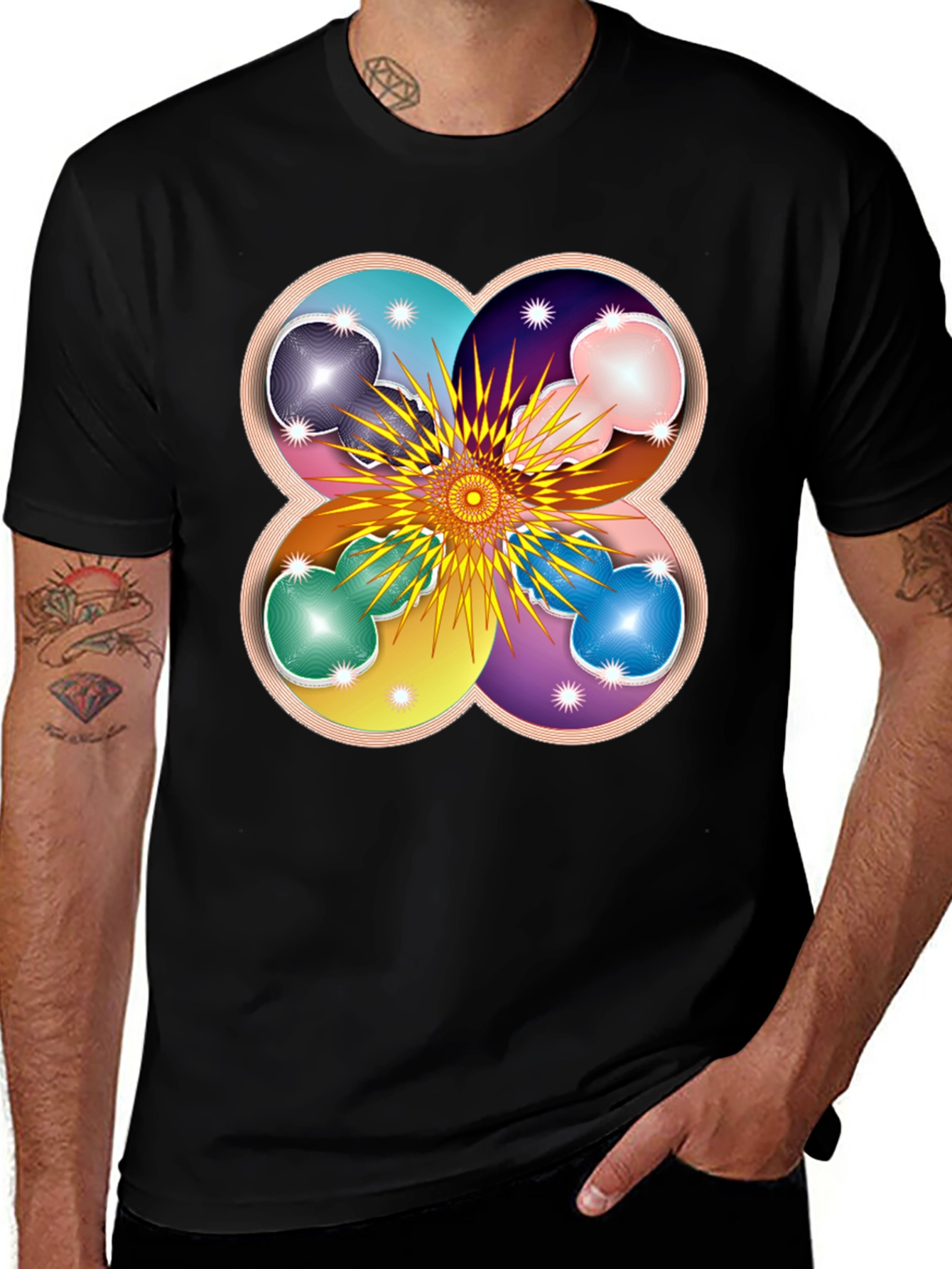 Variant 17 of Geometric Flower Mandala Black T-Shirt