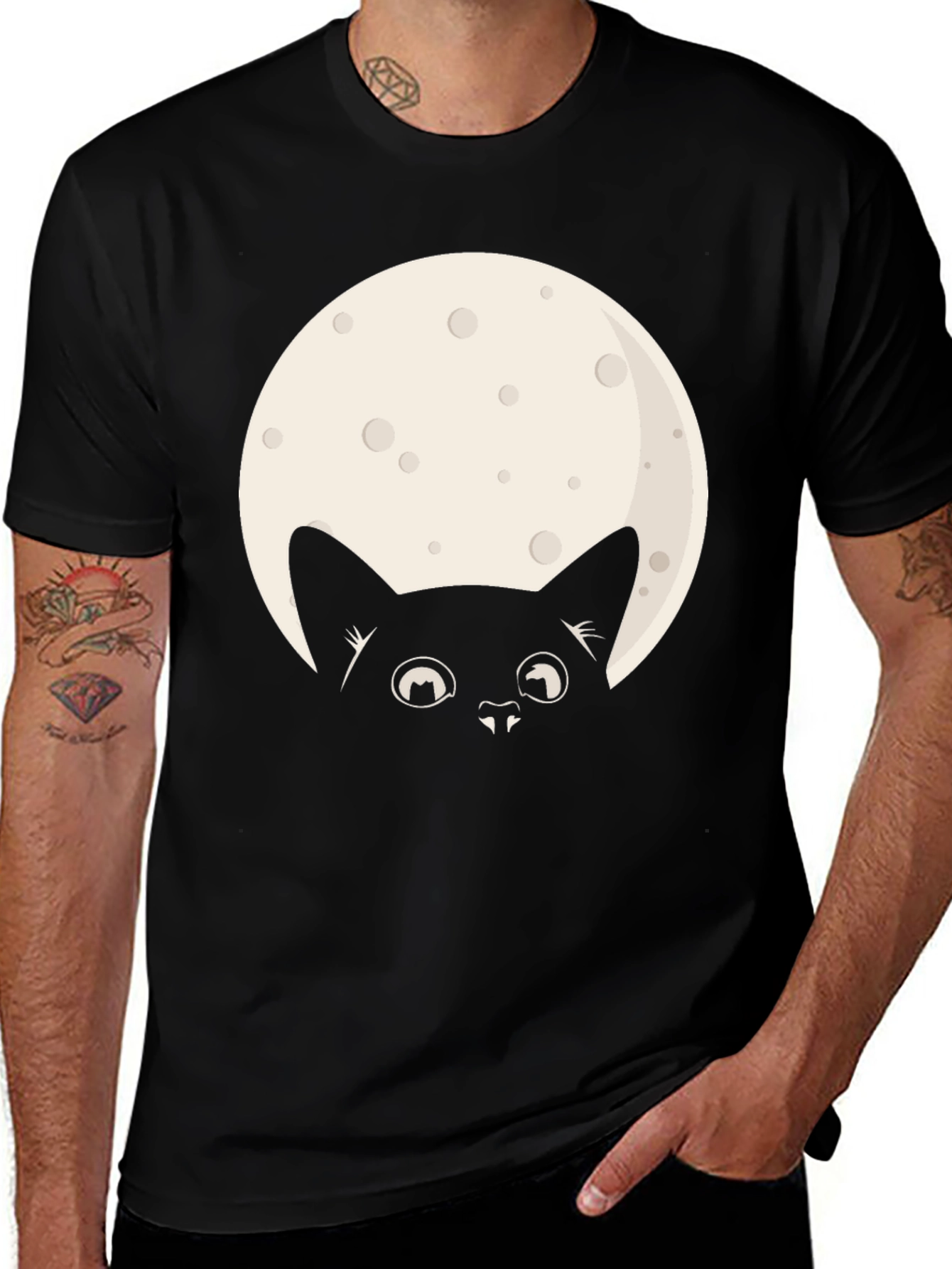 Variant 18 of Moon Cat Graphic Tee - Black Cotton T-Shirt