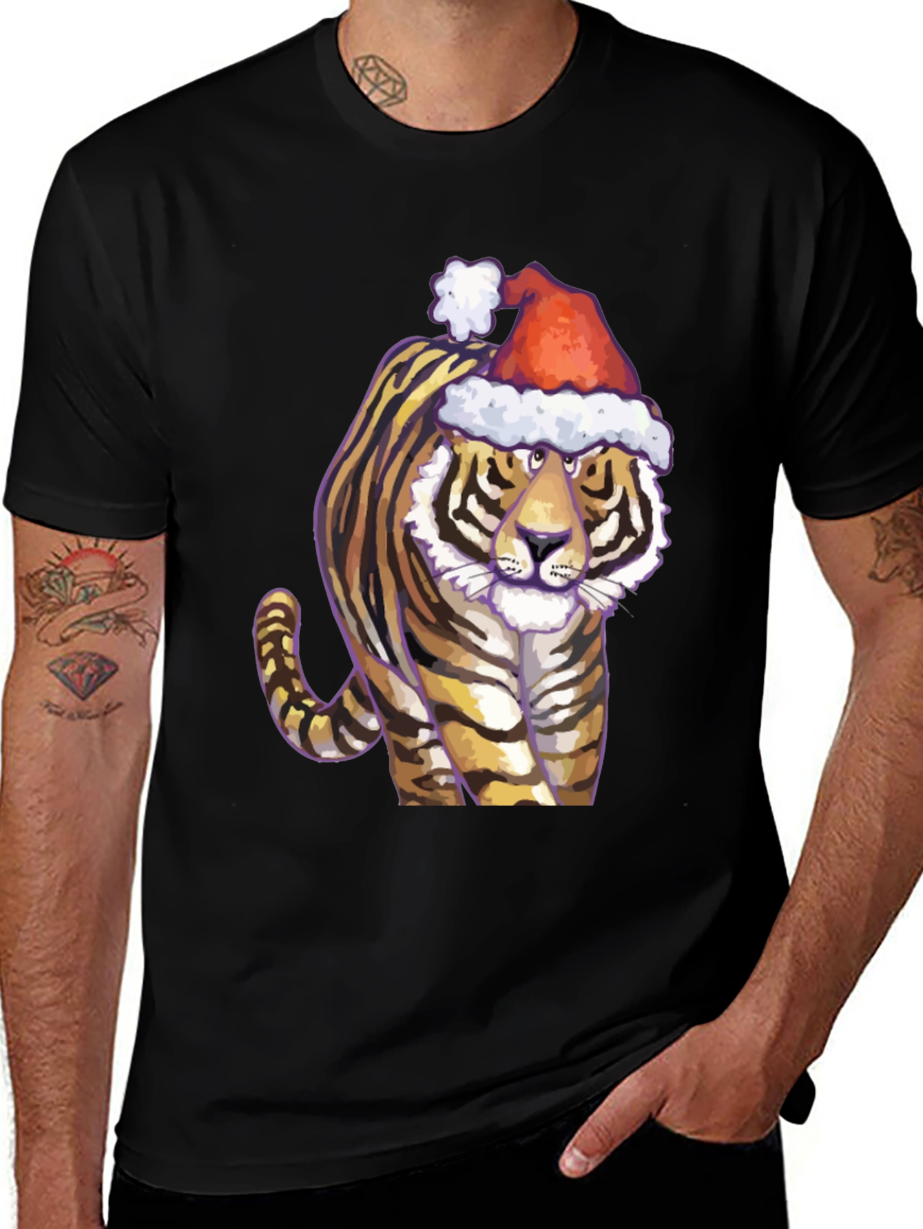 Variant 26 of Festive Tiger Graphic Tee - Black Cotton Shirt