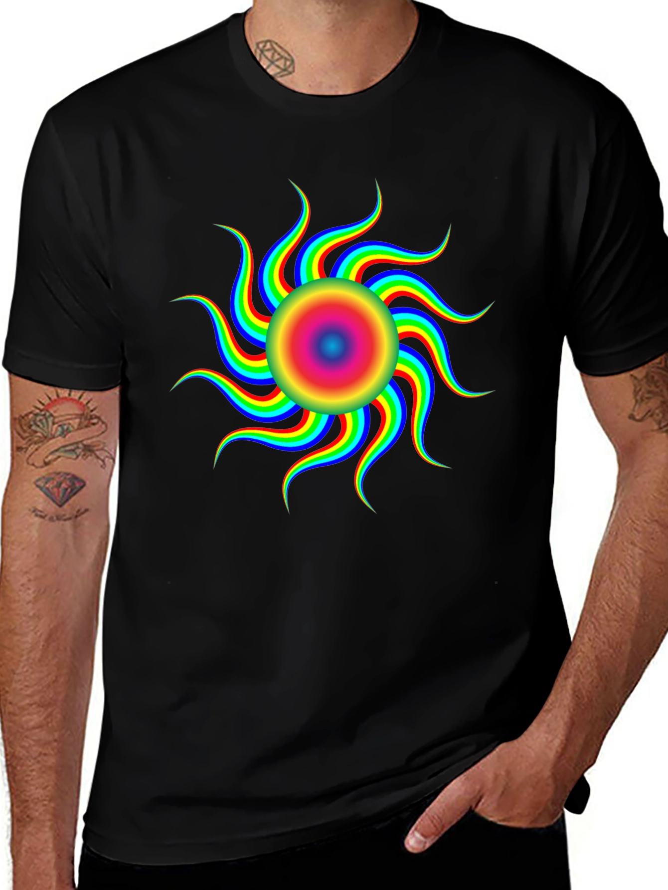 Optical Illusion Rainbow Sun T-Shirt - Black