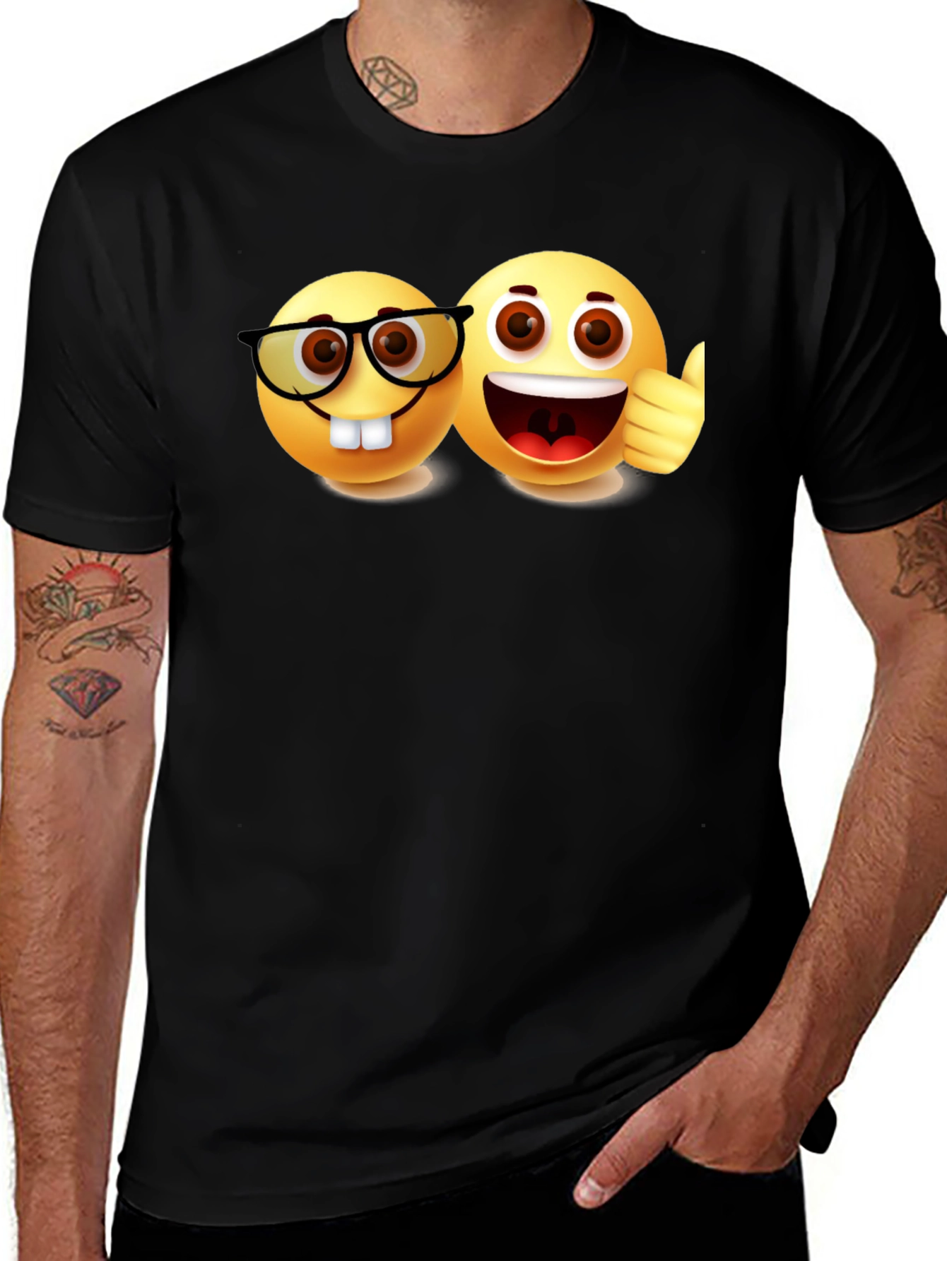 Variant 2 of Emoji Friends Graphic Tee - Black Cotton T-Shirt