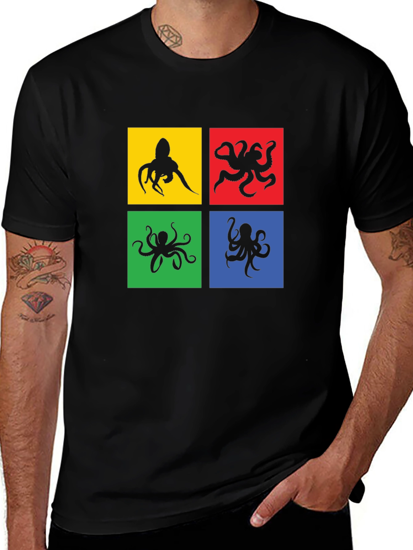 Variant 7 of Octopus Graphic Tee - Colorful Square Design