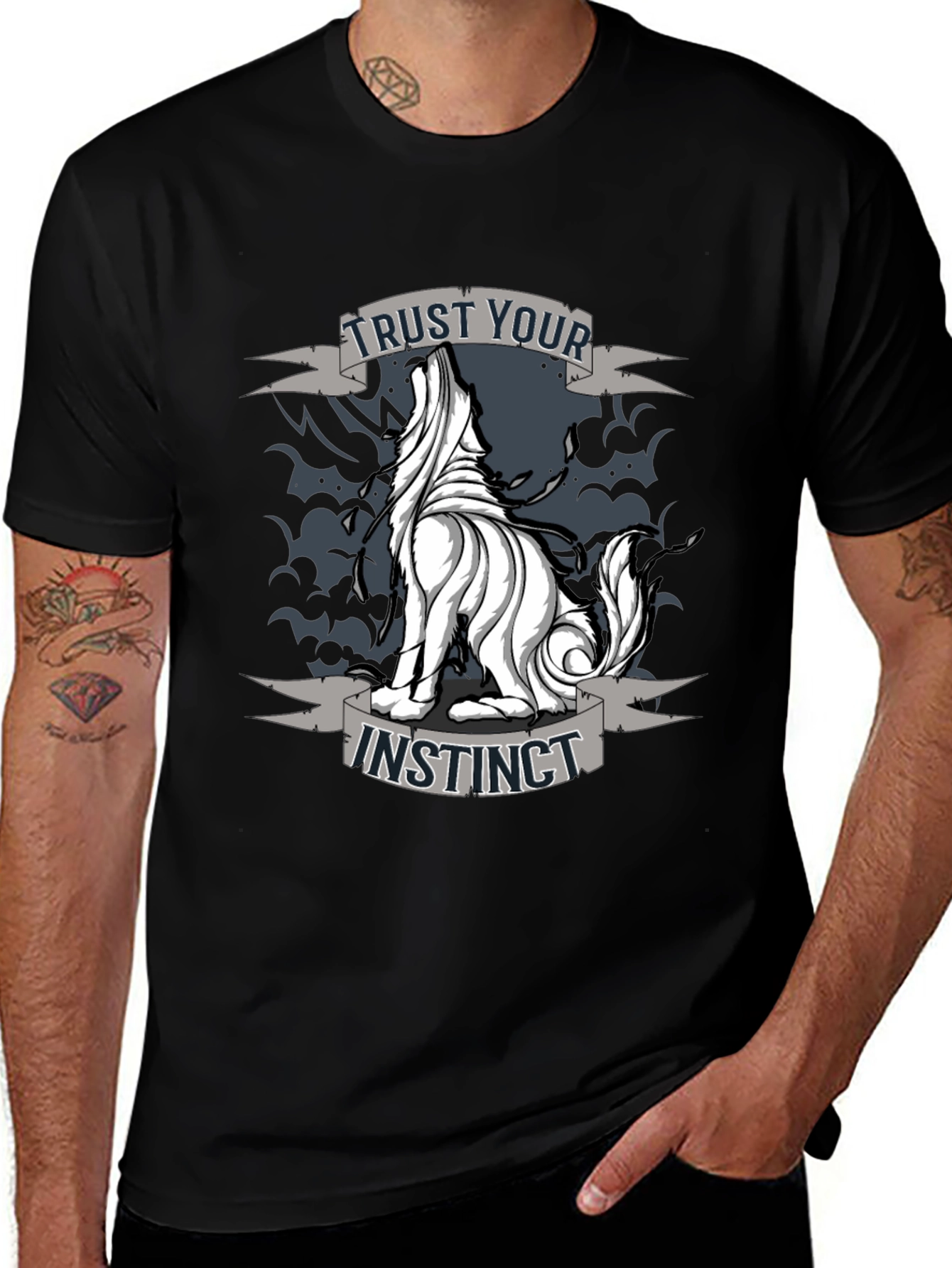 Variant 15 of Trust Your Instinct Wolf Graphic Tee - Black