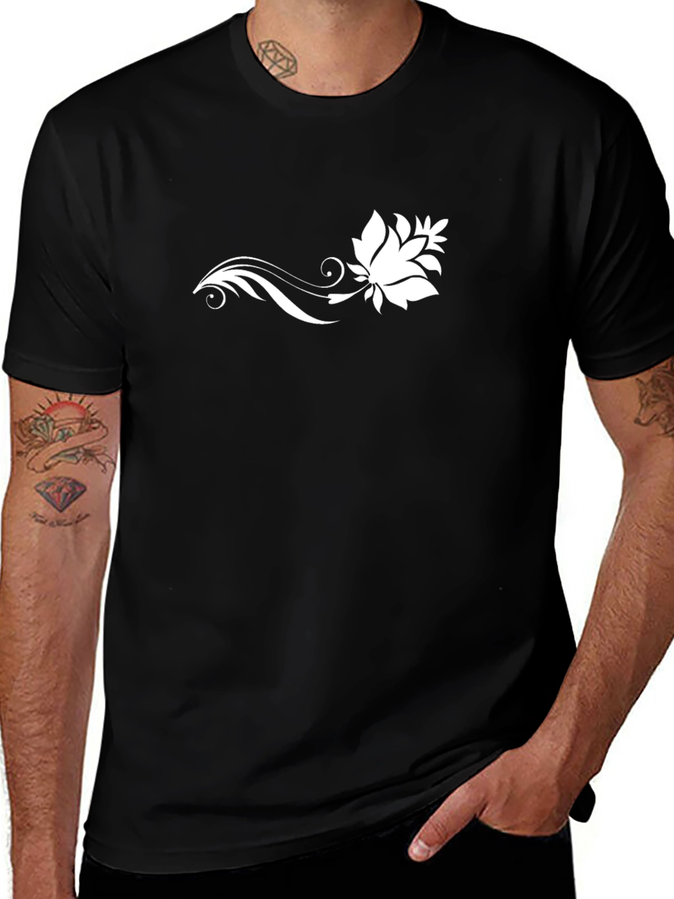 Variant 12 of Black T-Shirt with Floral Design