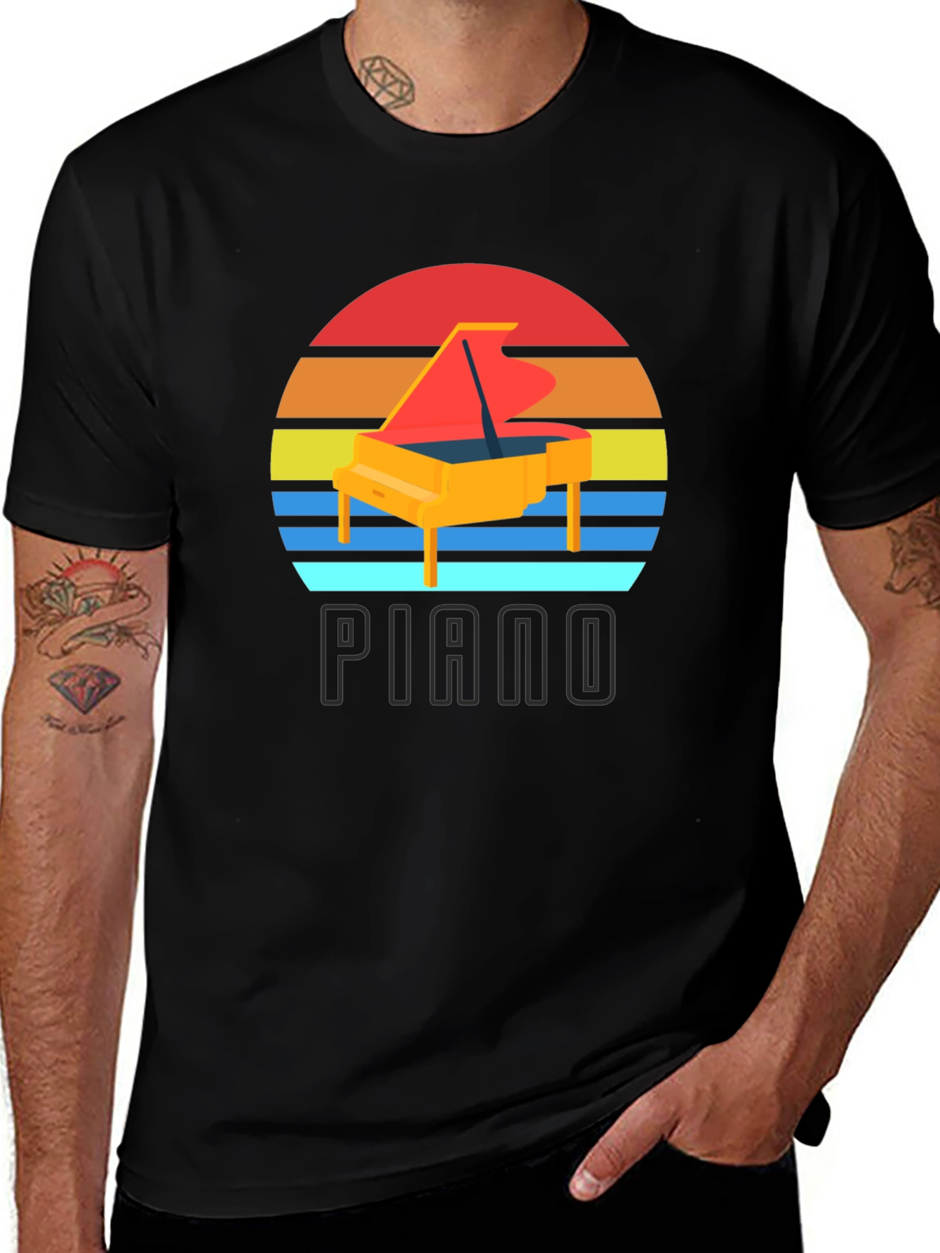 Black Piano Sunset Graphic T-Shirt main image
