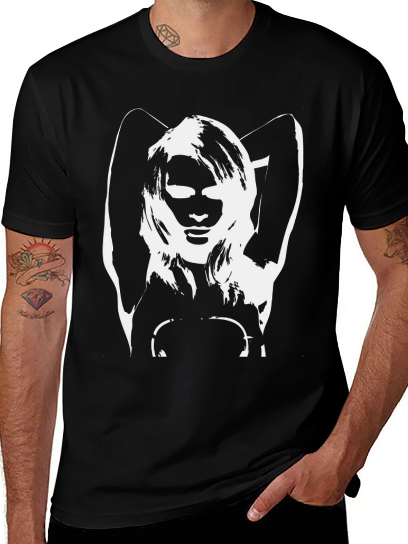 Variant 22 of Edgy Black T-Shirt with White Silhouette Graphic