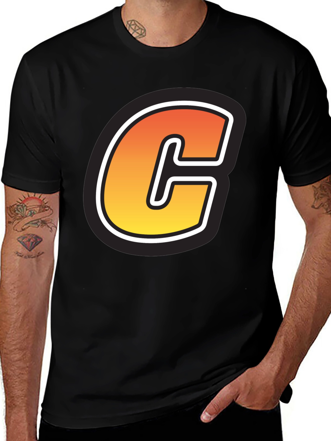 Variant 11 of Bold Letter 'C' Graphic Black Tee