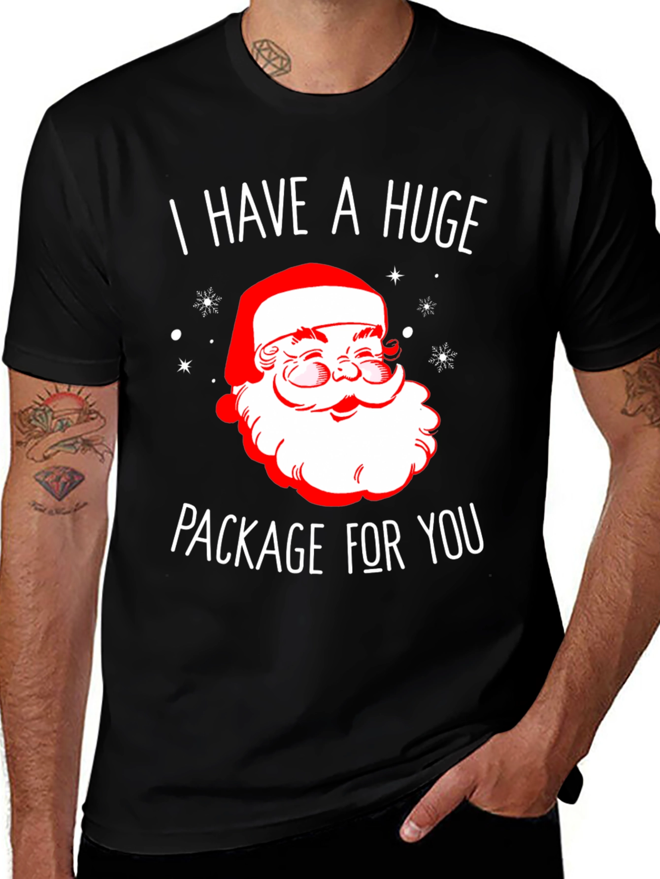 Humorous Christmas T-Shirt - Huge Package Santa Tee