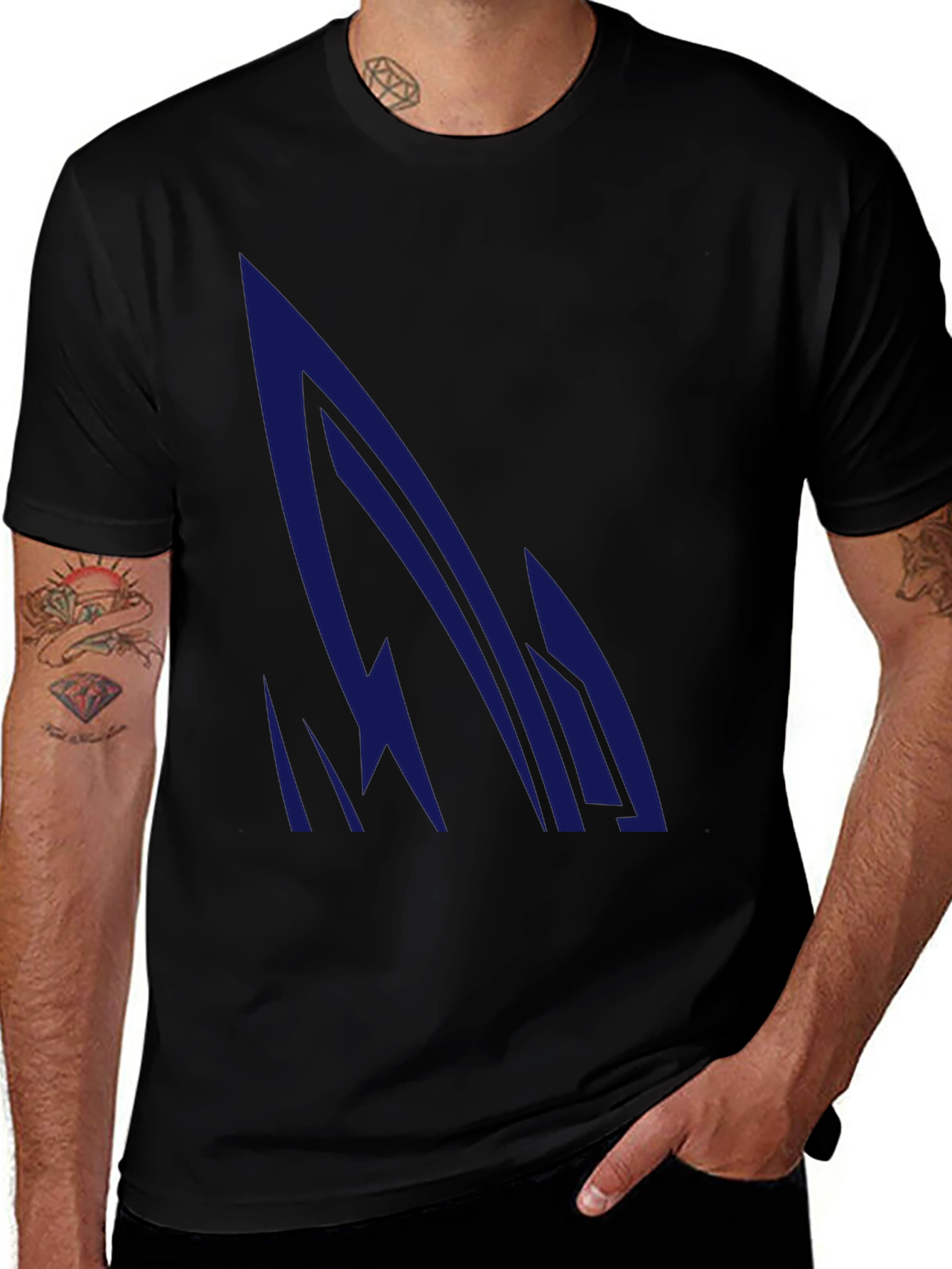 Variant 23 of Men's Black Graphic Tee - Abstract Blue Design
