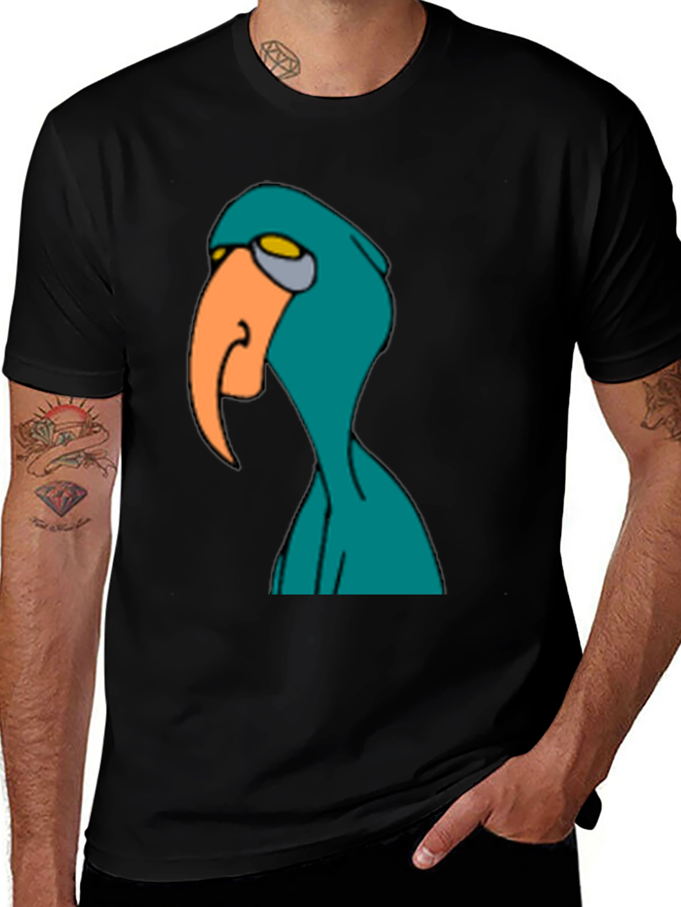 Variant 11 of Cartoon Bird Graphic Tee - Men's Black T-Shirt
