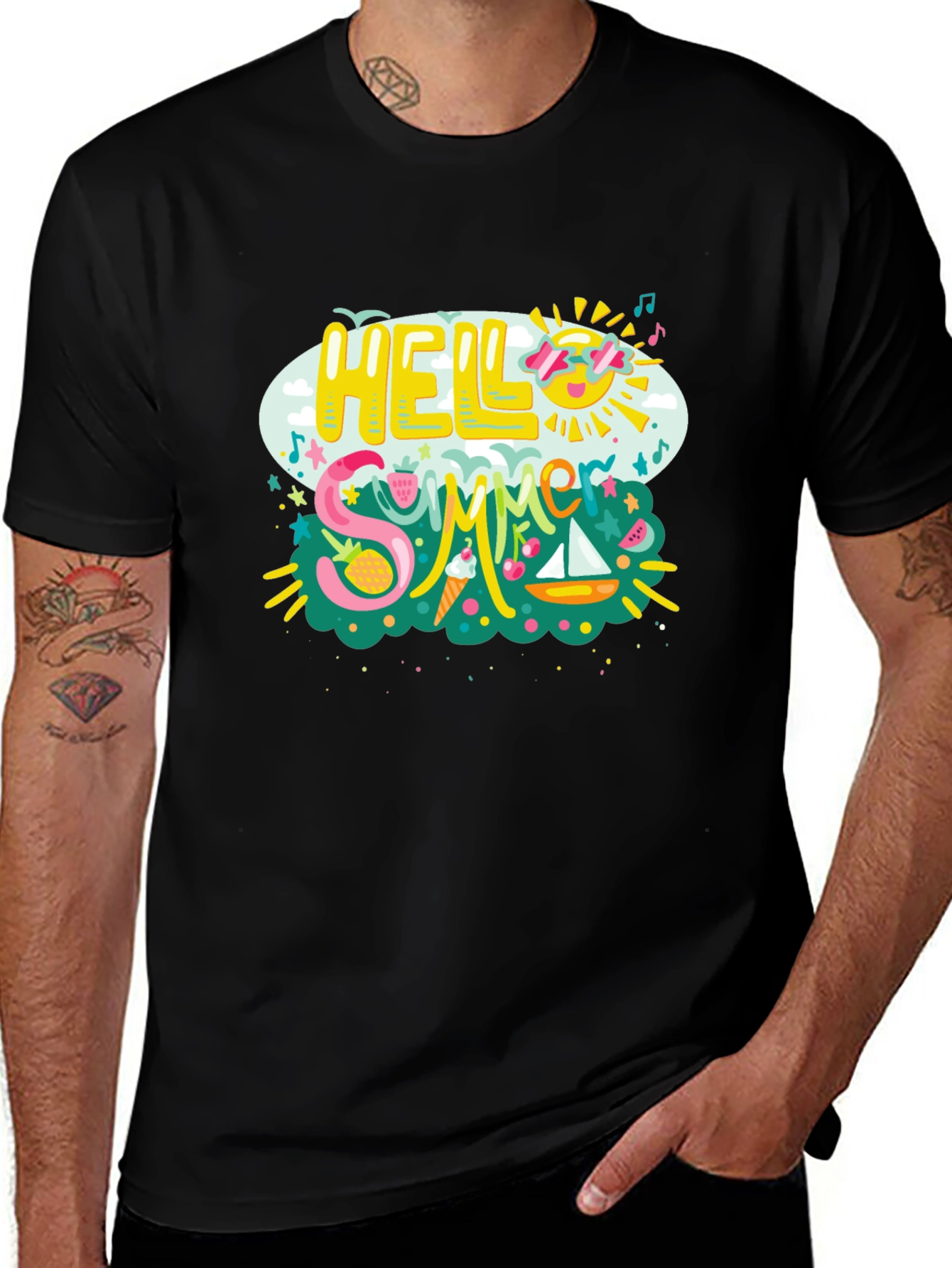 Hello Summer Graphic Black T-Shirt
